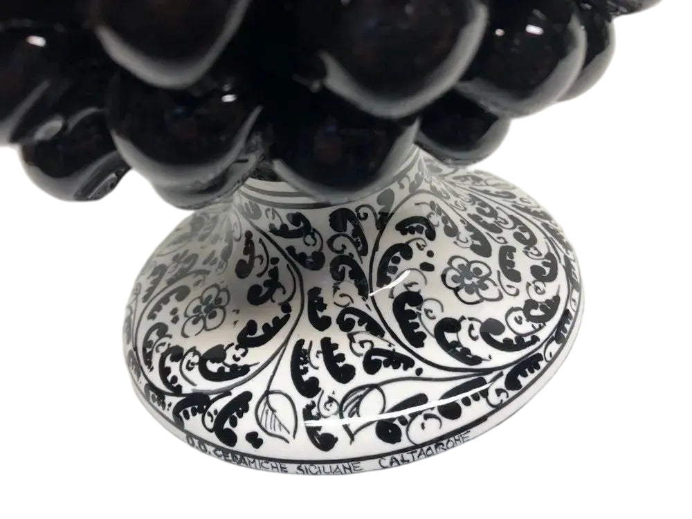 Pigna Ceramica Caltagirone cm H.30 Artigianale Nero Base Decorata - DD CERAMICHE SICILIANE