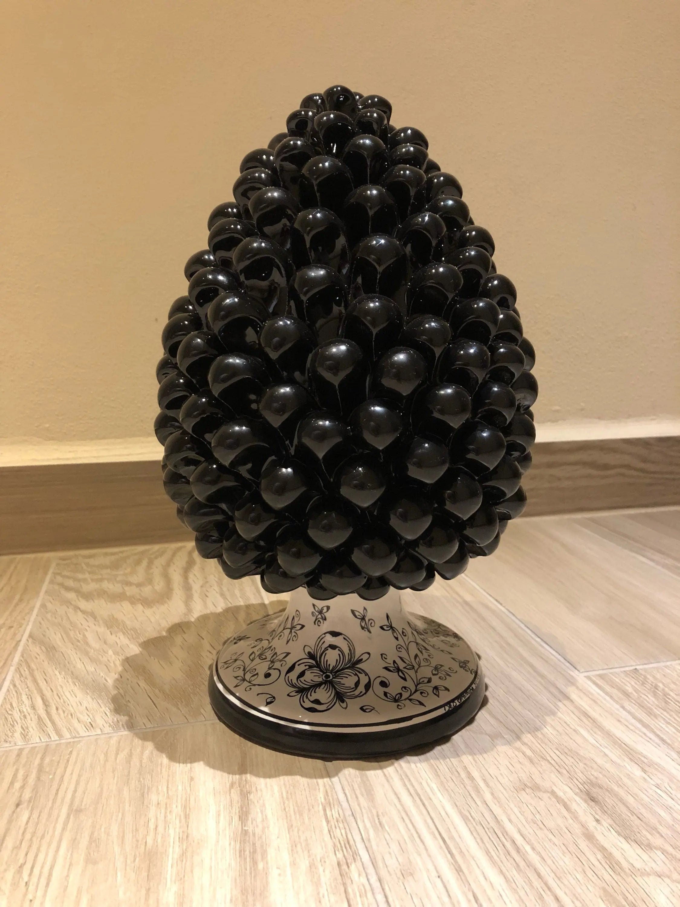 Pigna Ceramica Caltagirone cm H.30 Artigianale Nero Base Decorata DD CERAMICHE SICILIANE