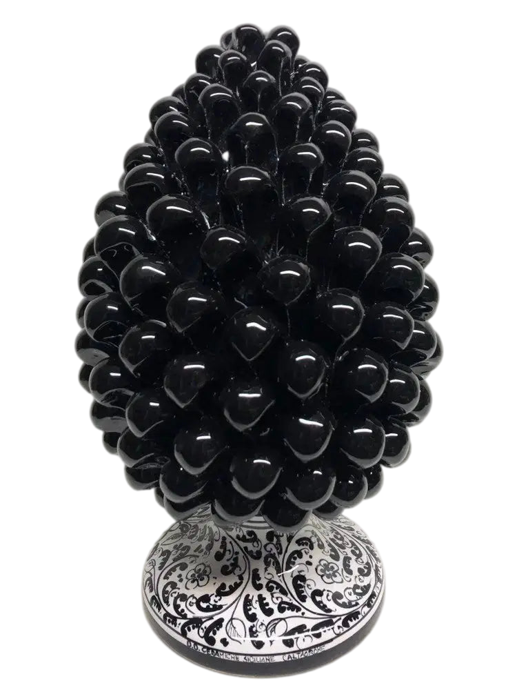 Pigna Ceramica Caltagirone cm H.30 Artigianale Nero Base Decorata - DD CERAMICHE SICILIANE