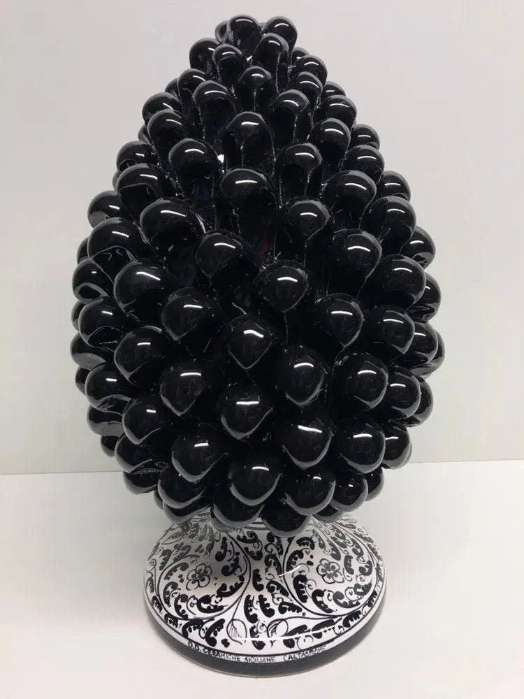 Pigna Ceramica Caltagirone cm H.30 Artigianale Nero Base Decorata DD CERAMICHE SICILIANE