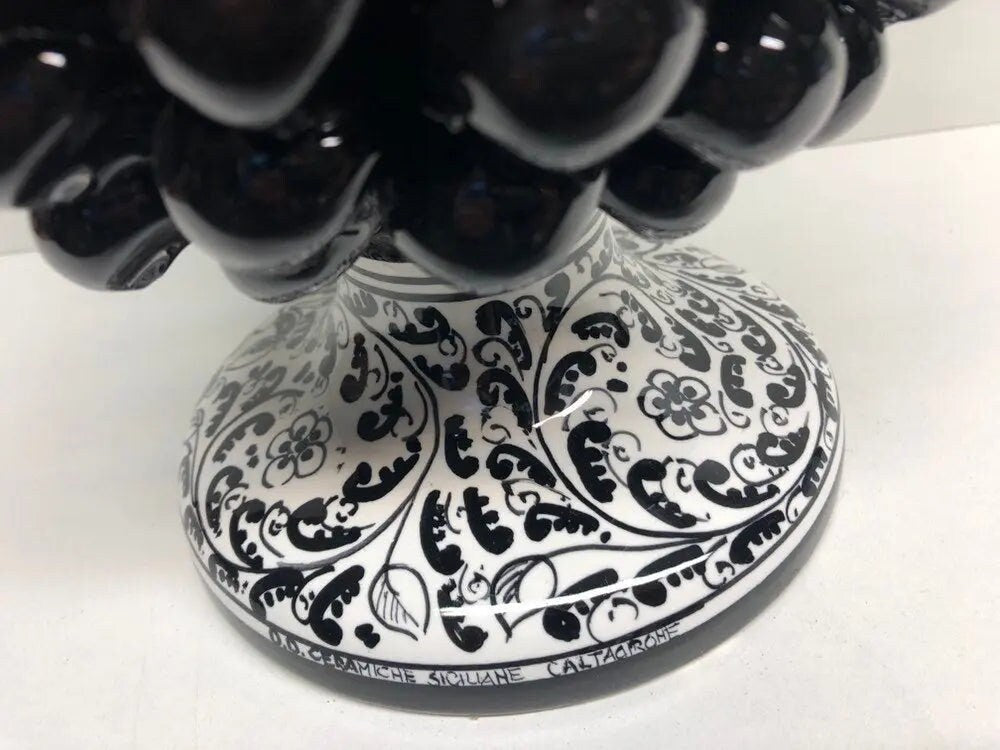Pigna Ceramica Caltagirone cm H.30 Artigianale Nero Base Decorata DD CERAMICHE SICILIANE