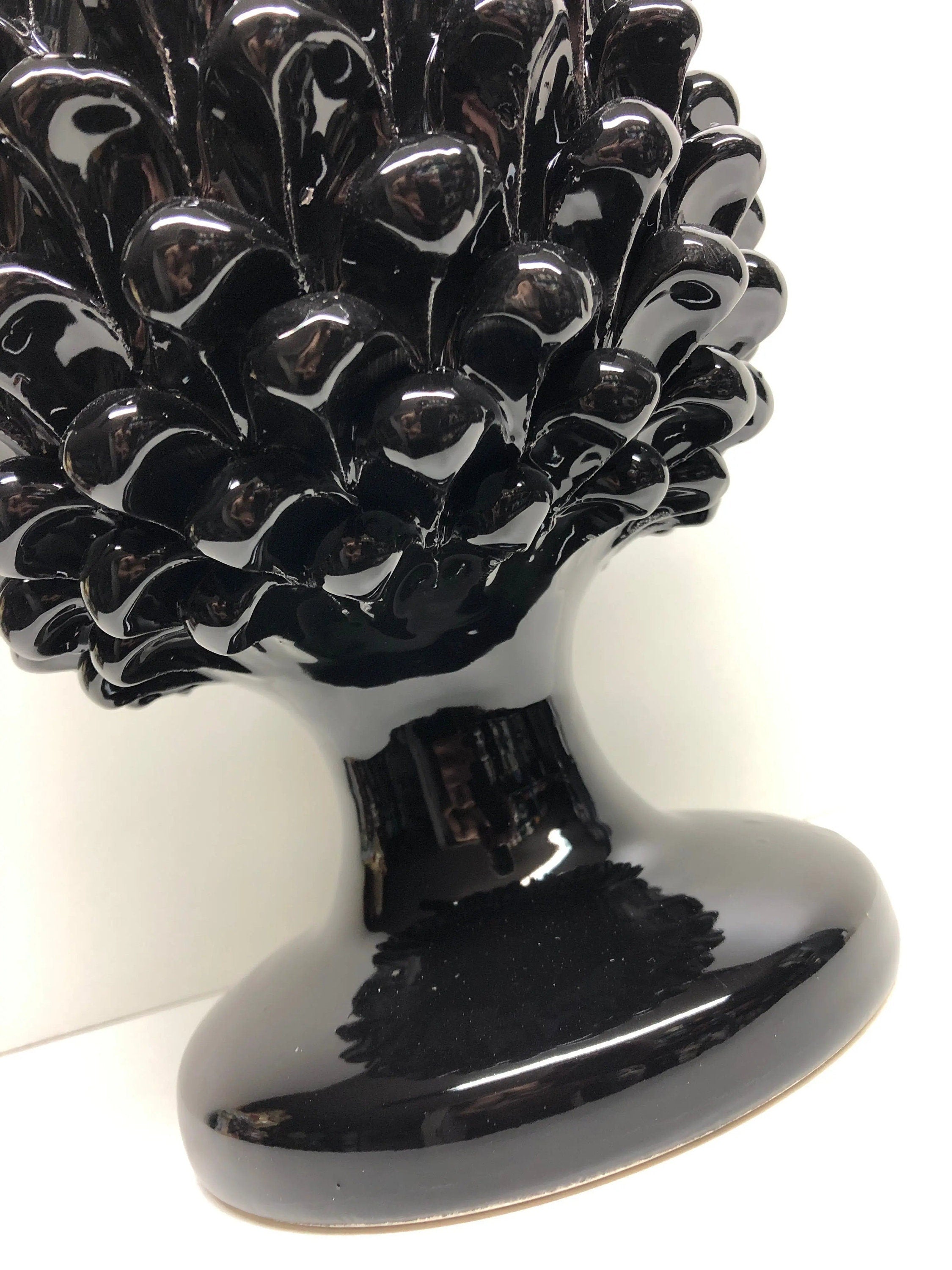 Pigna Ceramica Caltagirone cm H.30 Artigianale Nero DD CERAMICHE SICILIANE