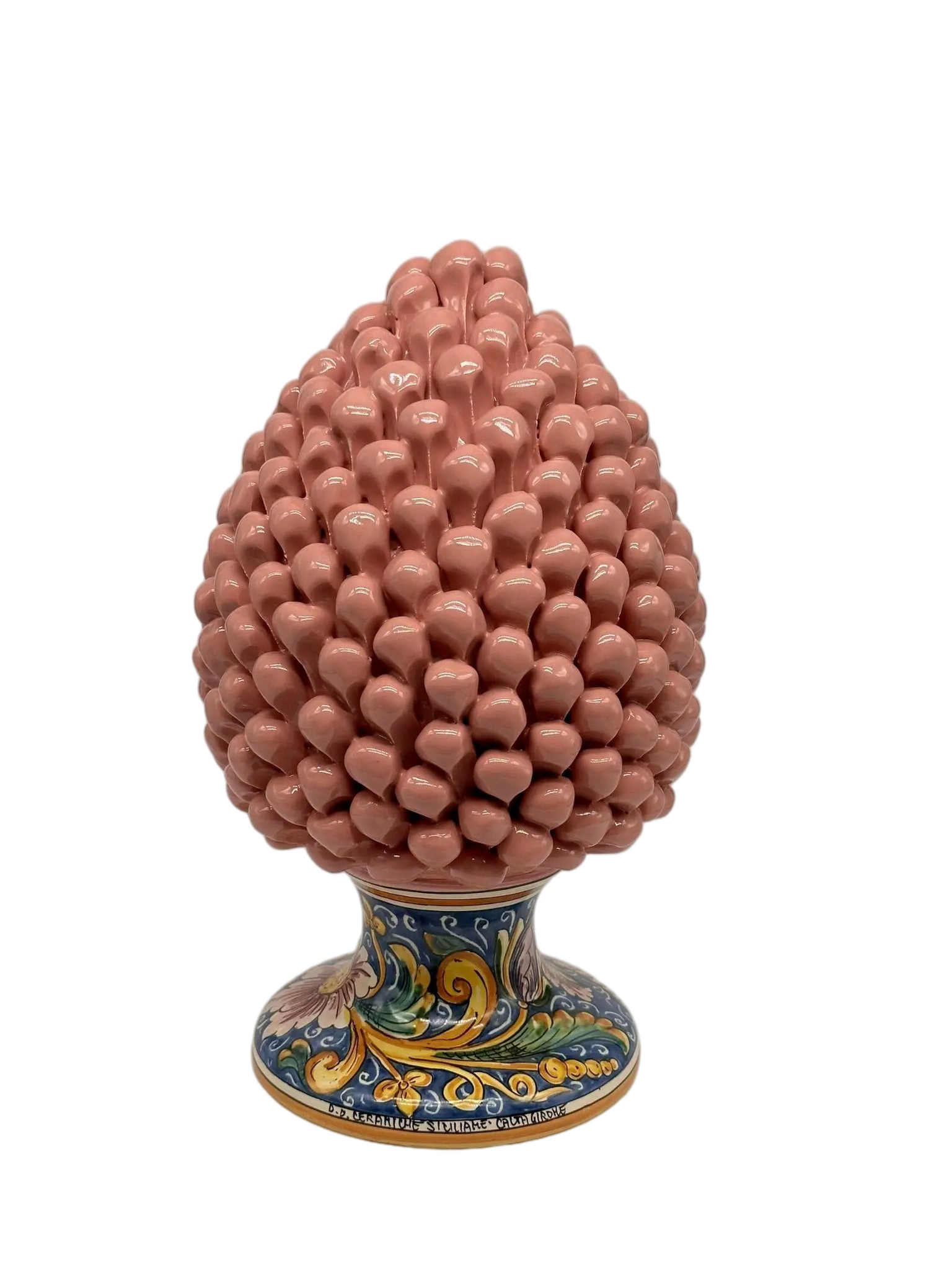 Pigna Ceramica Caltagirone cm H.30 Artigianale Rosa Cipria Base Decorata - DD CERAMICHE SICILIANE