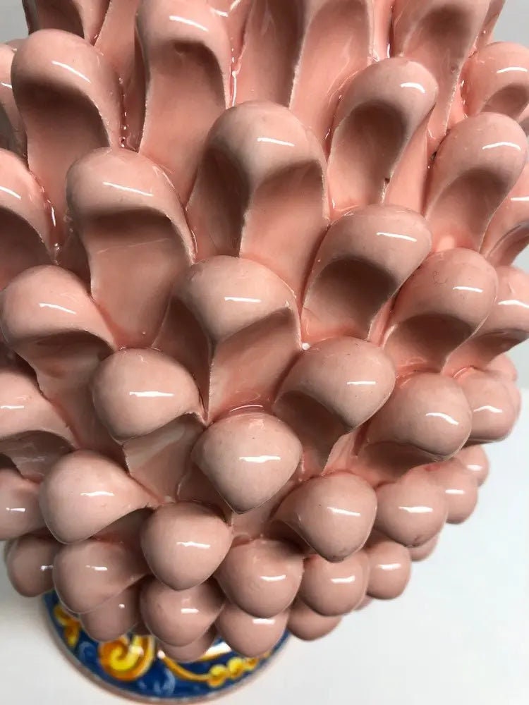 Pigna Ceramica Caltagirone cm H.30 Artigianale Rosa Cipria Base Decorata DD CERAMICHE SICILIANE