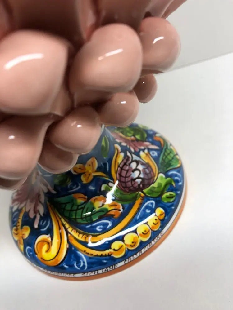 Pigna Ceramica Caltagirone cm H.30 Artigianale Rosa Cipria Base Decorata DD CERAMICHE SICILIANE