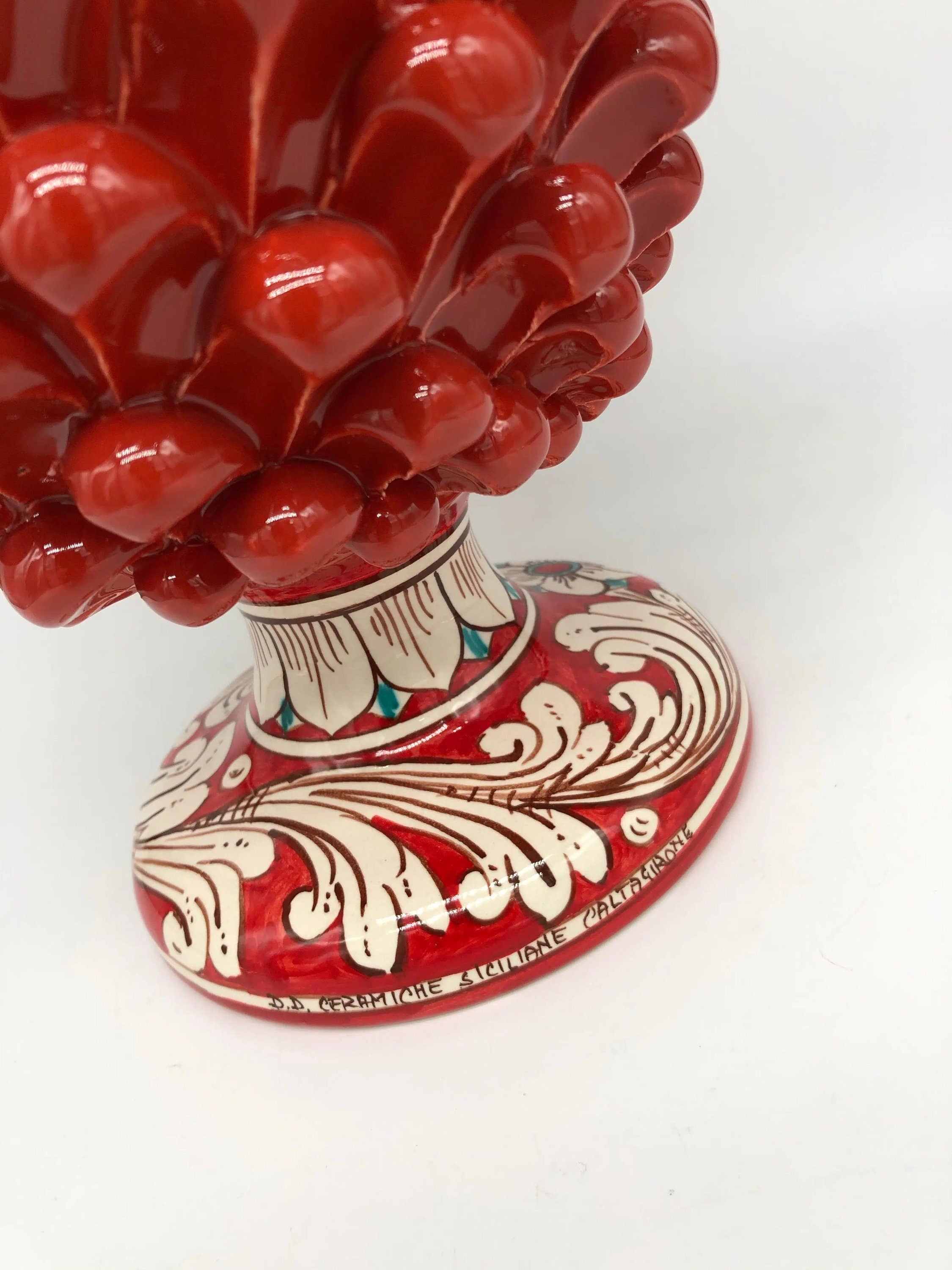 Pigna Ceramica Caltagirone cm H.30 Artigianale Rosso Base Decorata DD CERAMICHE SICILIANE