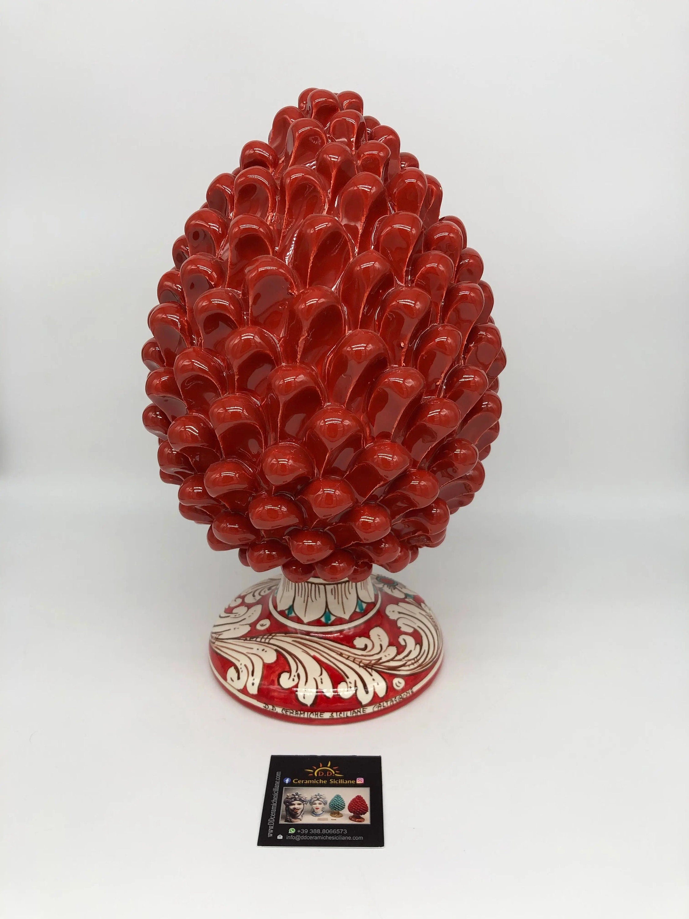 Pigna Ceramica Caltagirone cm H.30 Artigianale Rosso Base Decorata DD CERAMICHE SICILIANE