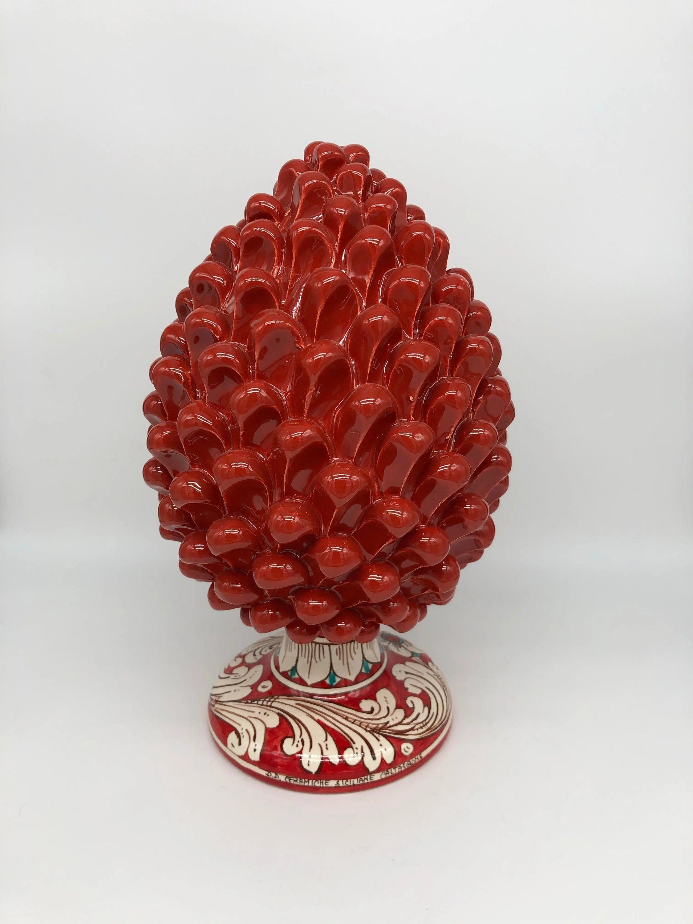 Pigna Ceramica Caltagirone cm H.30 Artigianale Rosso Base Decorata DD CERAMICHE SICILIANE