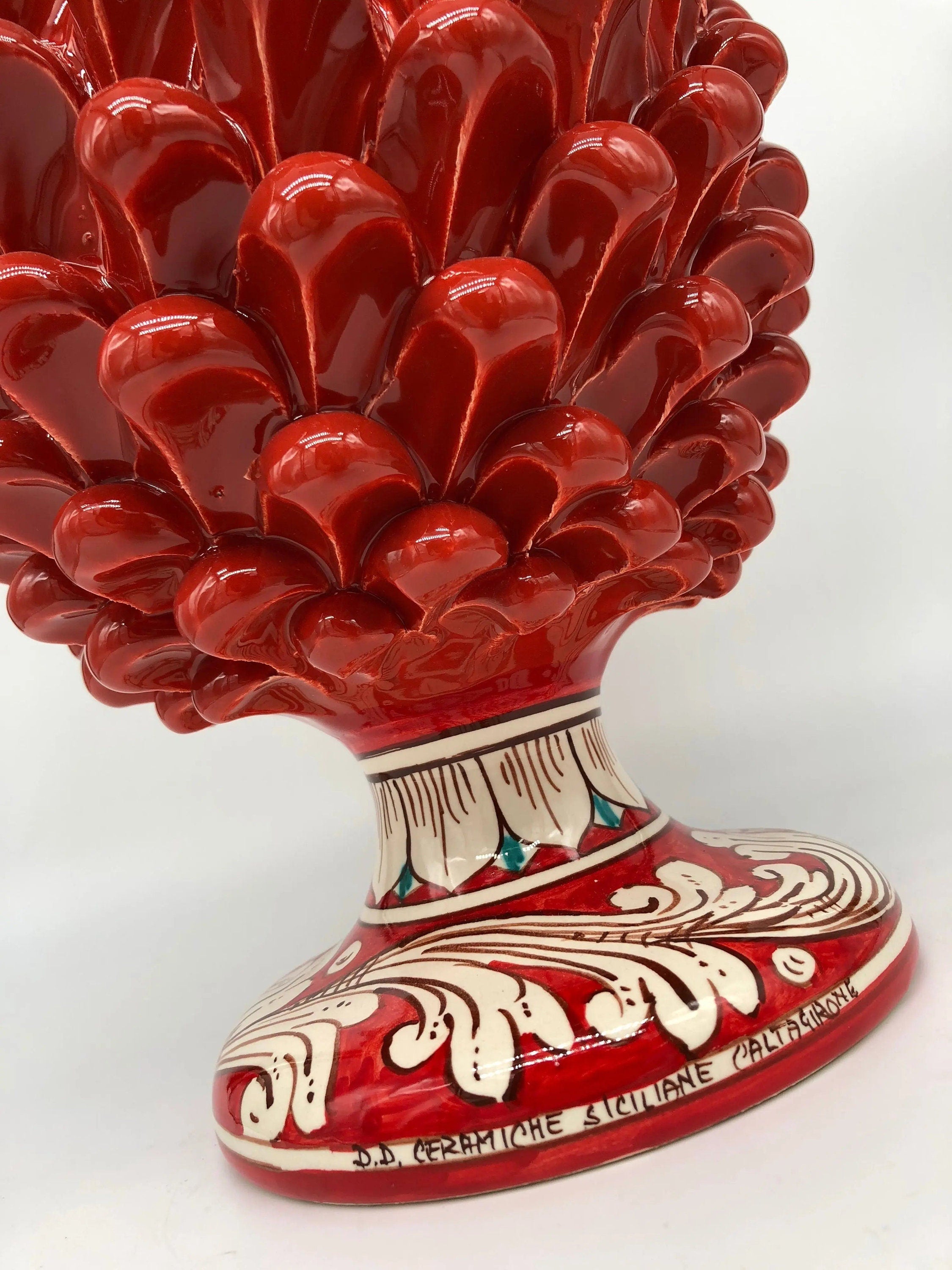 Pigna Ceramica Caltagirone cm H.30 Artigianale Rosso Base Decorata DD CERAMICHE SICILIANE