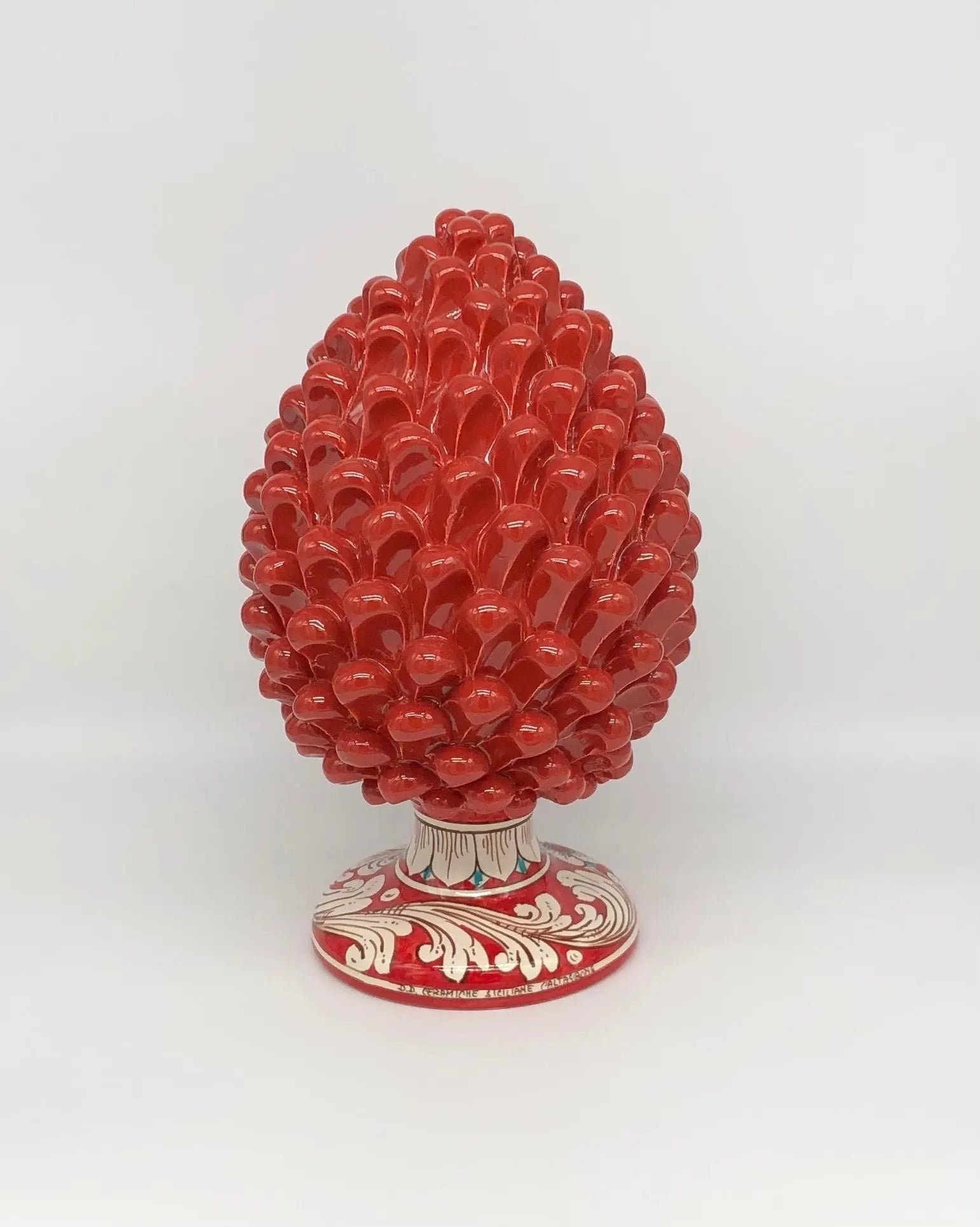 Pigna Ceramica Caltagirone cm H.30 Artigianale Rosso Base Decorata DD CERAMICHE SICILIANE
