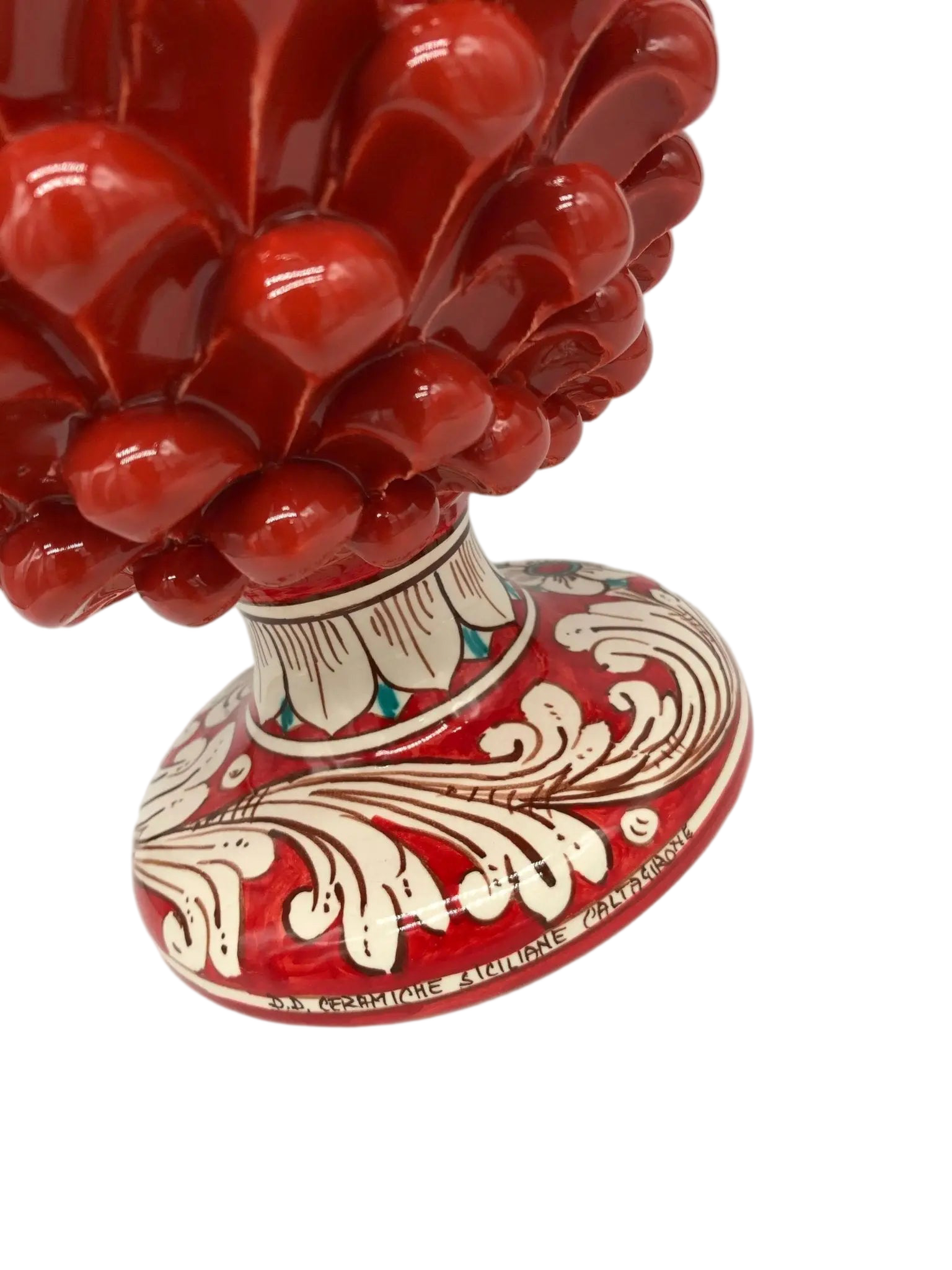 Pigna Ceramica Caltagirone cm H.30 Artigianale Rosso Base Decorata - DD CERAMICHE SICILIANE