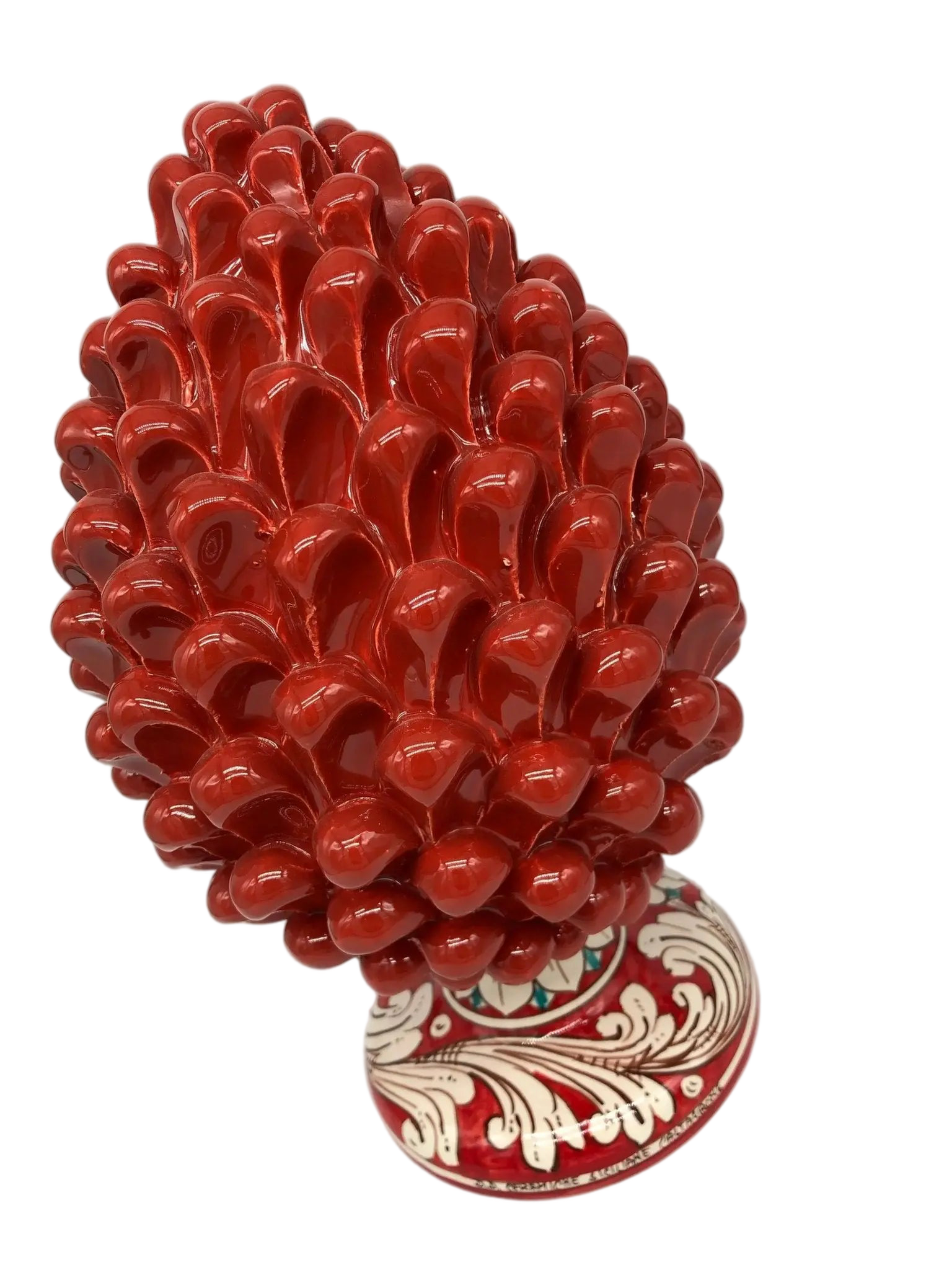 Pigna Ceramica Caltagirone cm H.30 Artigianale Rosso Base Decorata - DD CERAMICHE SICILIANE