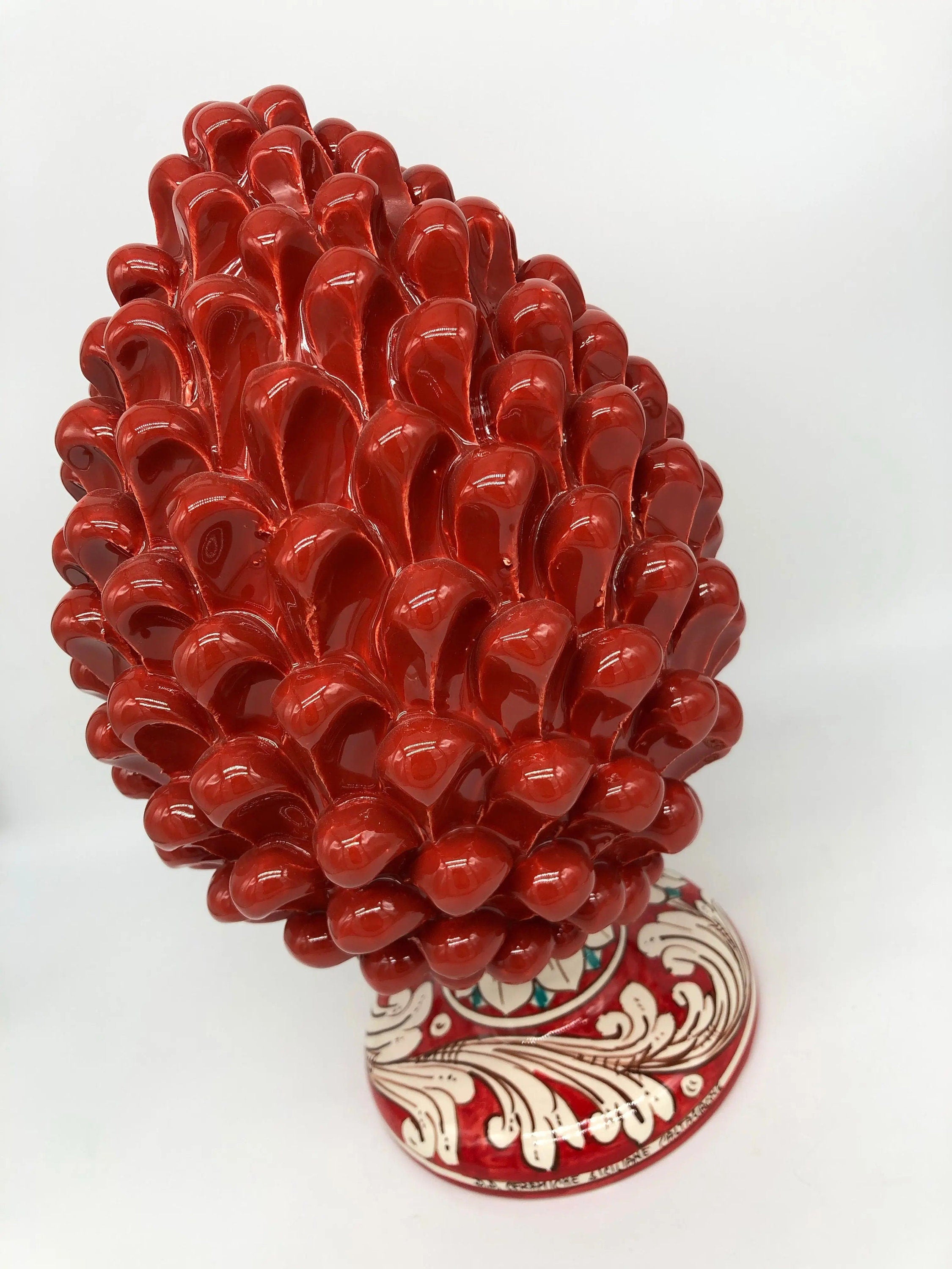 Pigna Ceramica Caltagirone cm H.30 Artigianale Rosso Base Decorata DD CERAMICHE SICILIANE