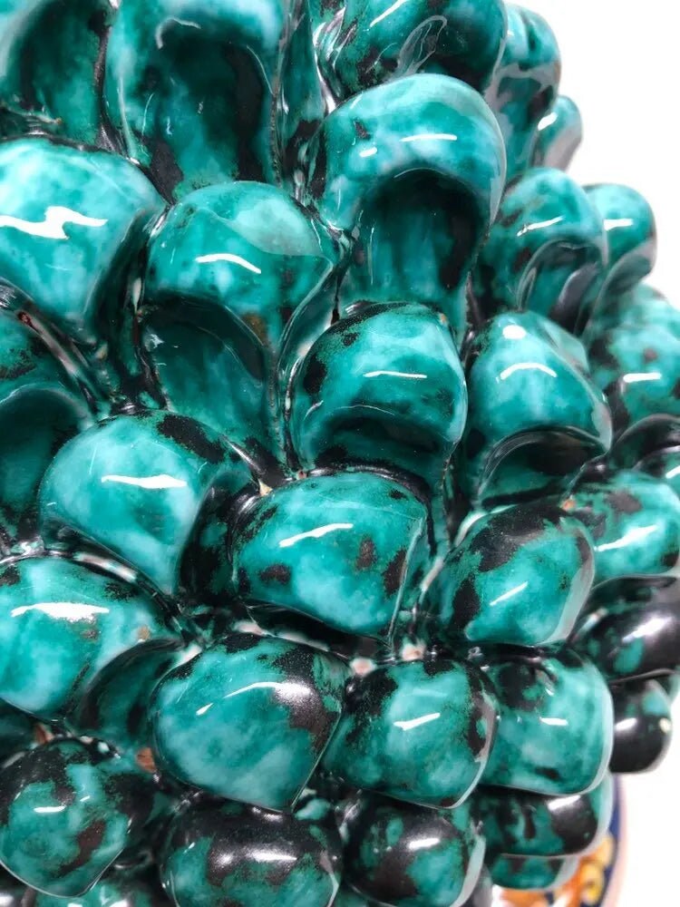 Pigna Ceramica Caltagirone cm H.30 Artigianale Verde Acqua Base Decorata DD CERAMICHE SICILIANE