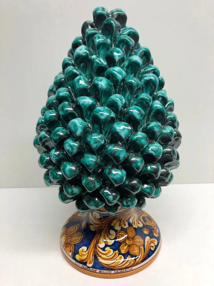 Pigna Ceramica Caltagirone cm H.30 Artigianale Verde Acqua Base Decorata DD CERAMICHE SICILIANE