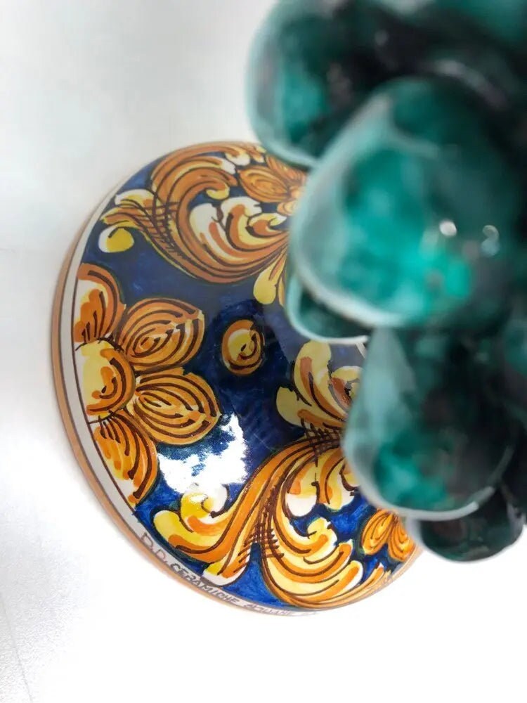 Pigna Ceramica Caltagirone cm H.30 Artigianale Verde Acqua Base Decorata DD CERAMICHE SICILIANE