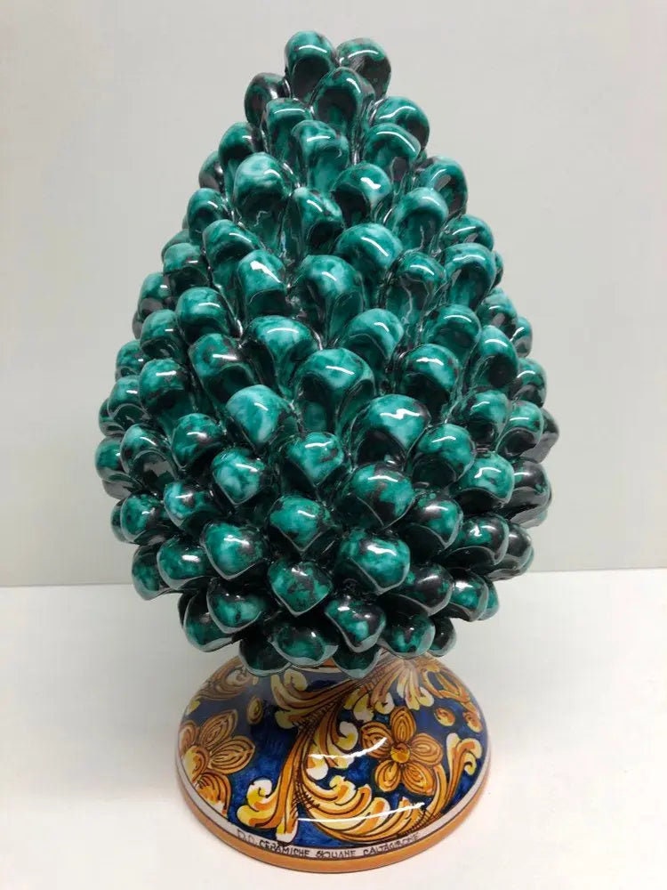 Pigna Ceramica Caltagirone cm H.30 Artigianale Verde Acqua Base Decorata DD CERAMICHE SICILIANE