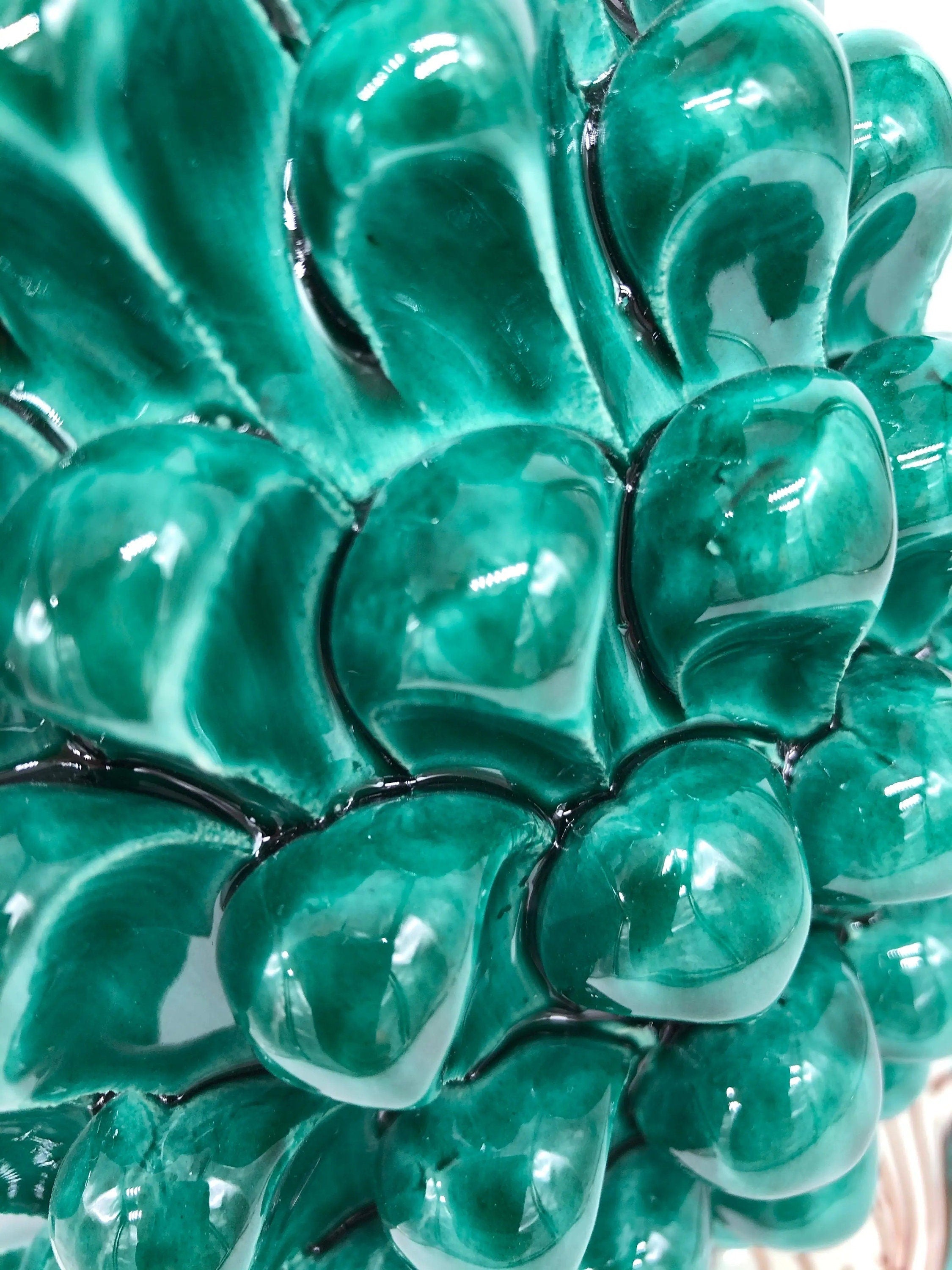 Pigna Ceramica Caltagirone cm H.30 Artigianale Verde Cristallo Base Decorata DD CERAMICHE SICILIANE