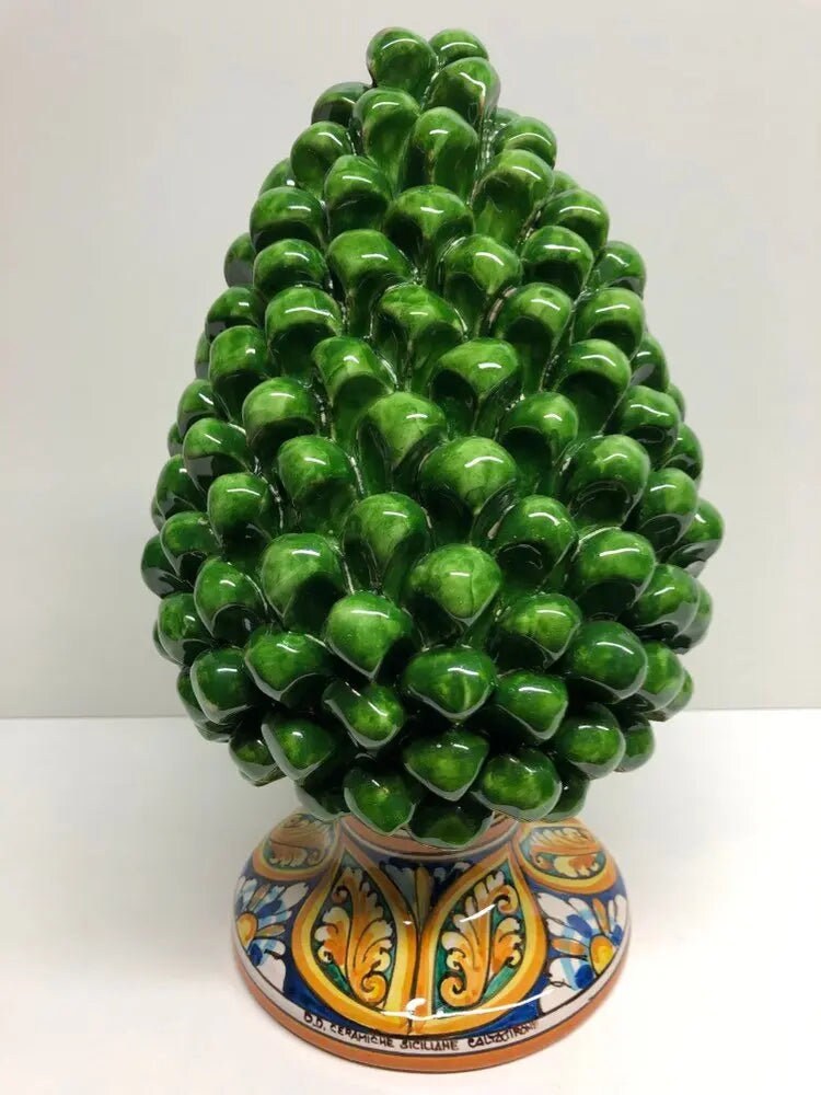 Pigna Ceramica Caltagirone cm H.30 Artigianale Verde Prato Base Decorata DD CERAMICHE SICILIANE