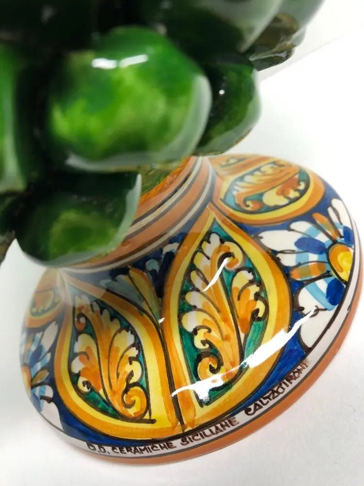 Pigna Ceramica Caltagirone cm H.30 Artigianale Verde Prato Base Decorata DD CERAMICHE SICILIANE