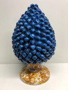 Pigna Ceramica Caltagirone cm H.35 Artigianale Blu Antico Base Decorata DD CERAMICHE SICILIANE