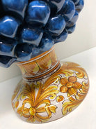 Pigna Ceramica Caltagirone cm H.35 Artigianale Blu Antico Base Decorata DD CERAMICHE SICILIANE