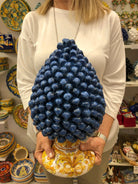 Pigna Ceramica Caltagirone cm H.35 Artigianale Blu Antico Base Decorata DD CERAMICHE SICILIANE