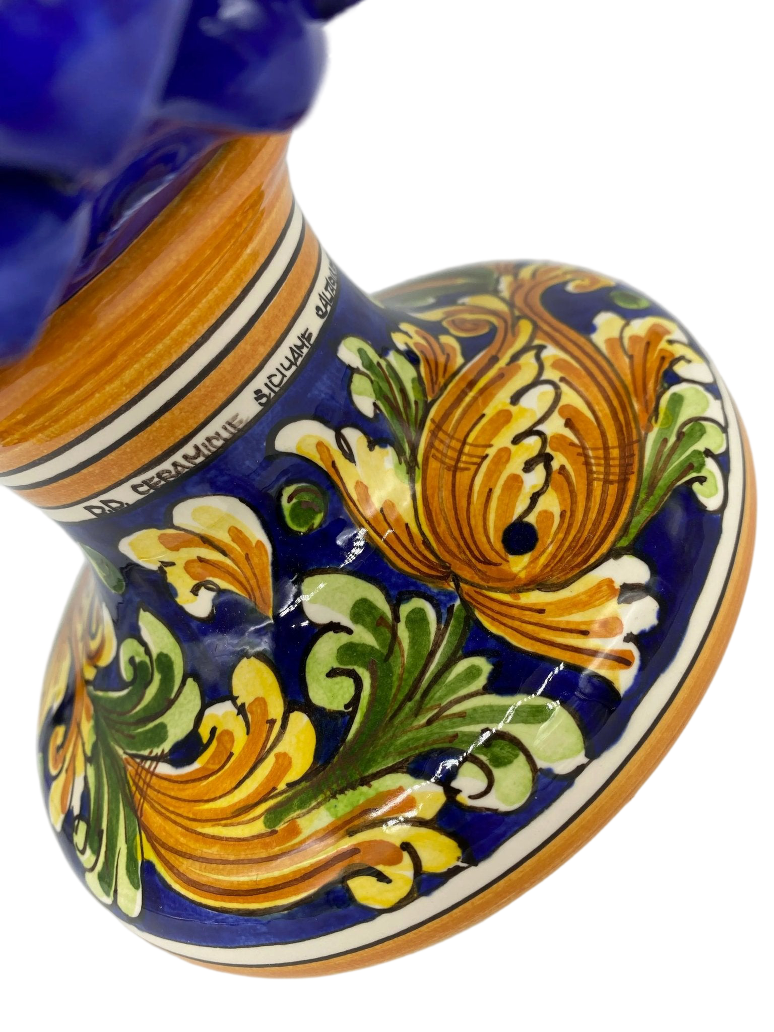 Pigna Ceramica Caltagirone cm H.35 Artigianale Blu Base Decorata - DD CERAMICHE SICILIANE