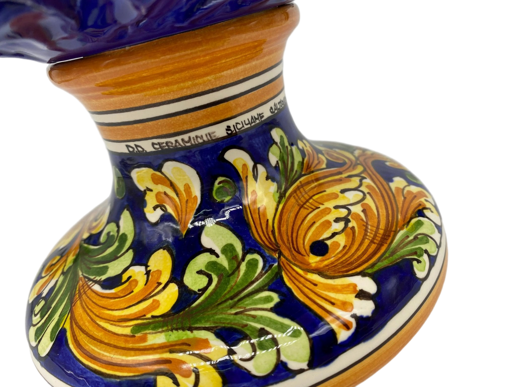 Pigna Ceramica Caltagirone cm H.35 Artigianale Blu Base Decorata - DD CERAMICHE SICILIANE