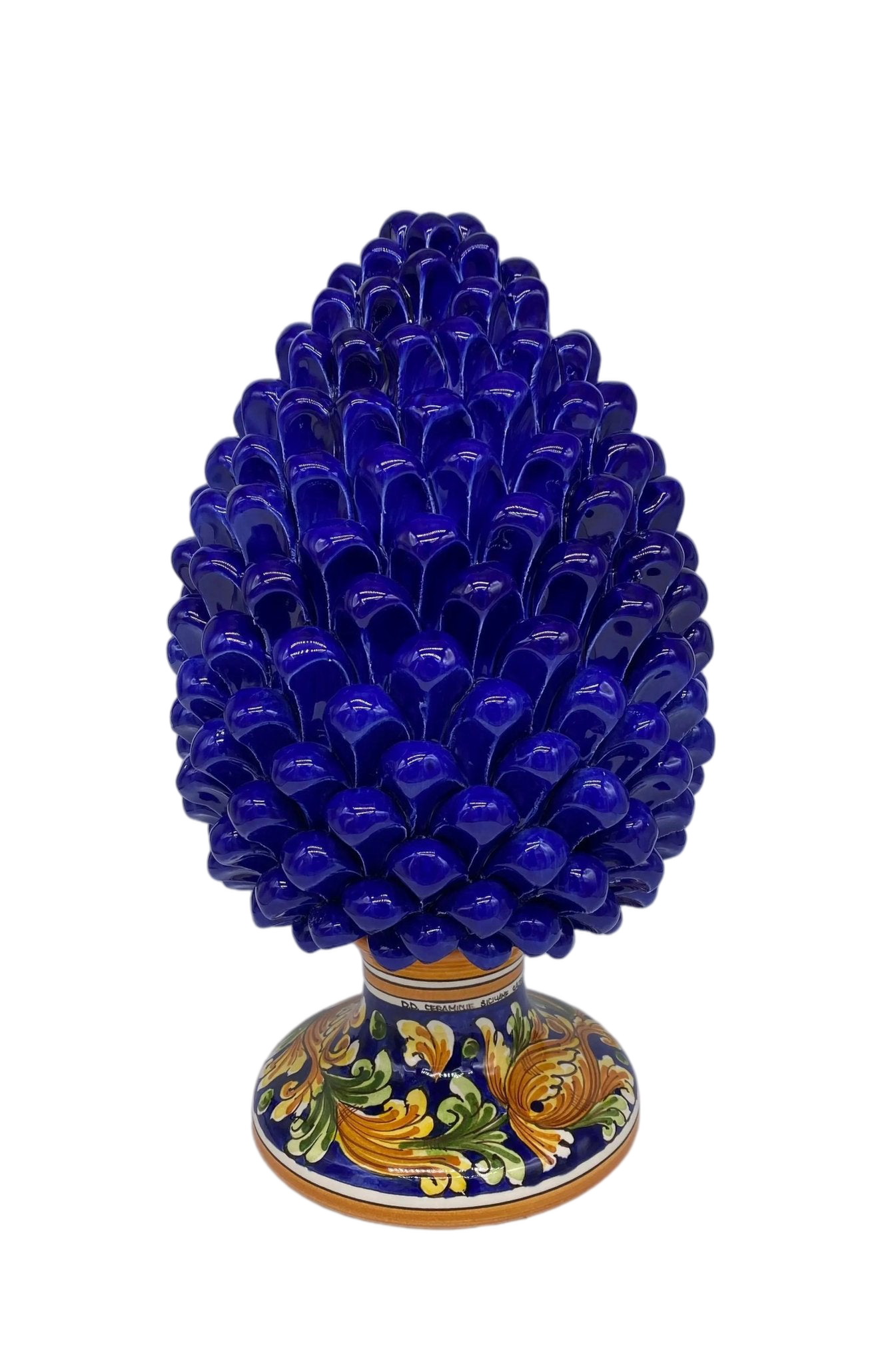 Pigna Ceramica Caltagirone cm H.35 Artigianale Blu Base Decorata - DD CERAMICHE SICILIANE