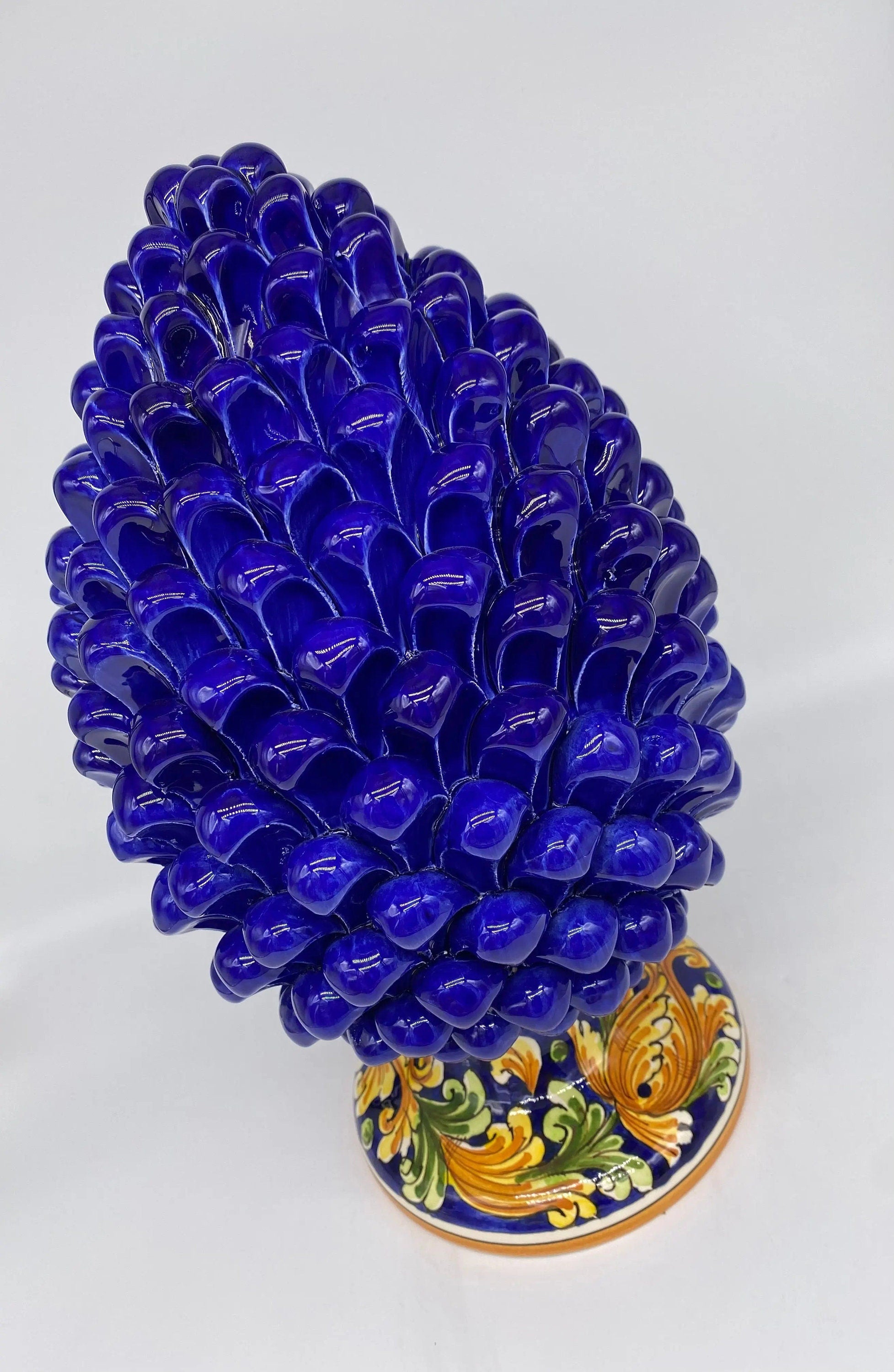 Pigna Ceramica Caltagirone cm H.35 Artigianale Blu Base Decorata DD CERAMICHE SICILIANE