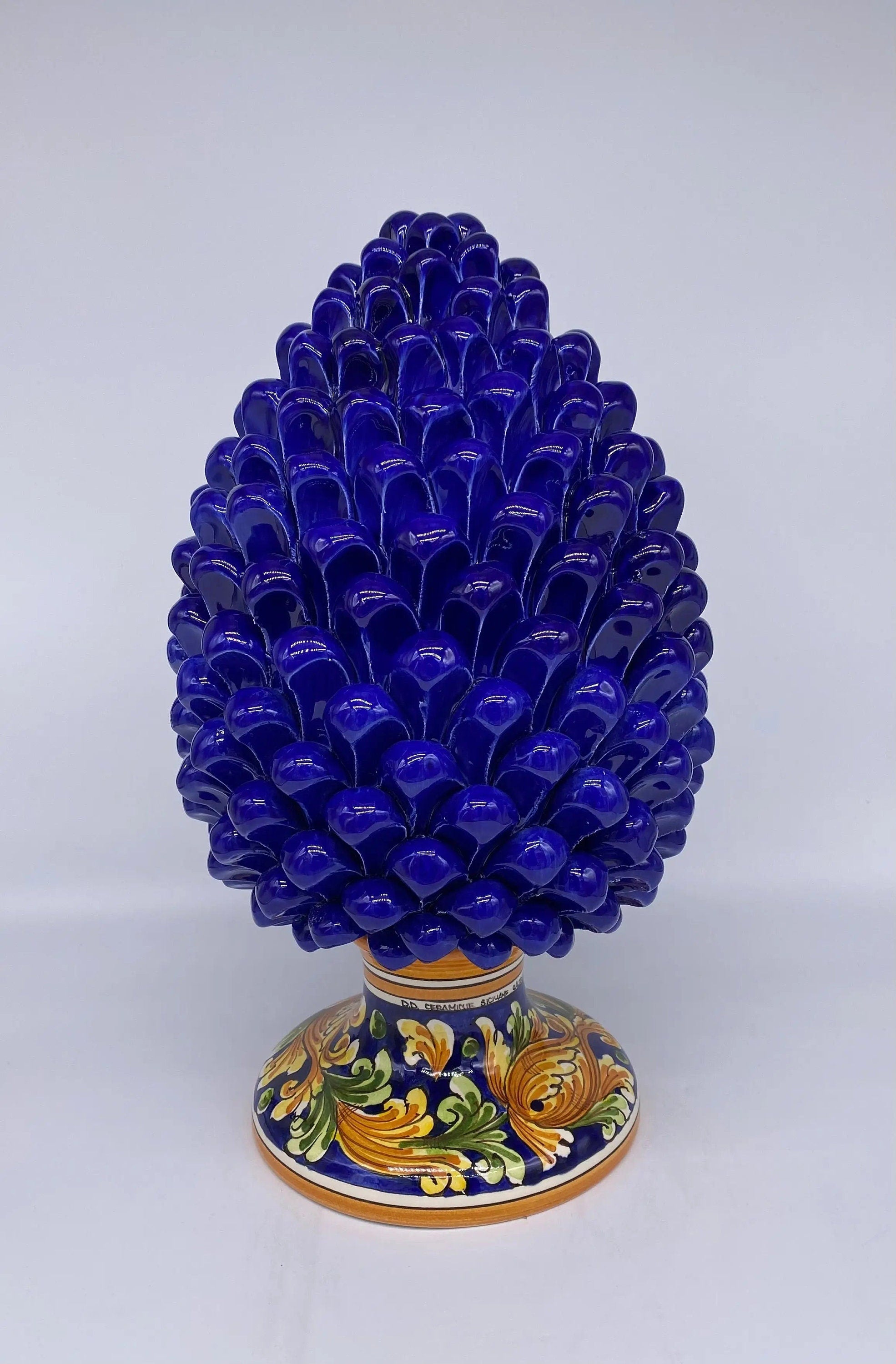 Pigna Ceramica Caltagirone cm H.35 Artigianale Blu Base Decorata DD CERAMICHE SICILIANE