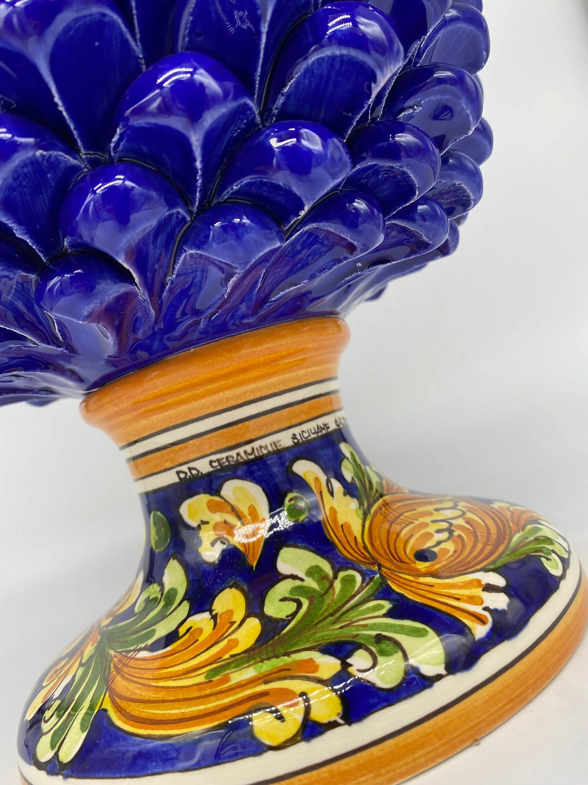 Pigna Ceramica Caltagirone cm H.35 Artigianale Blu Base Decorata DD CERAMICHE SICILIANE