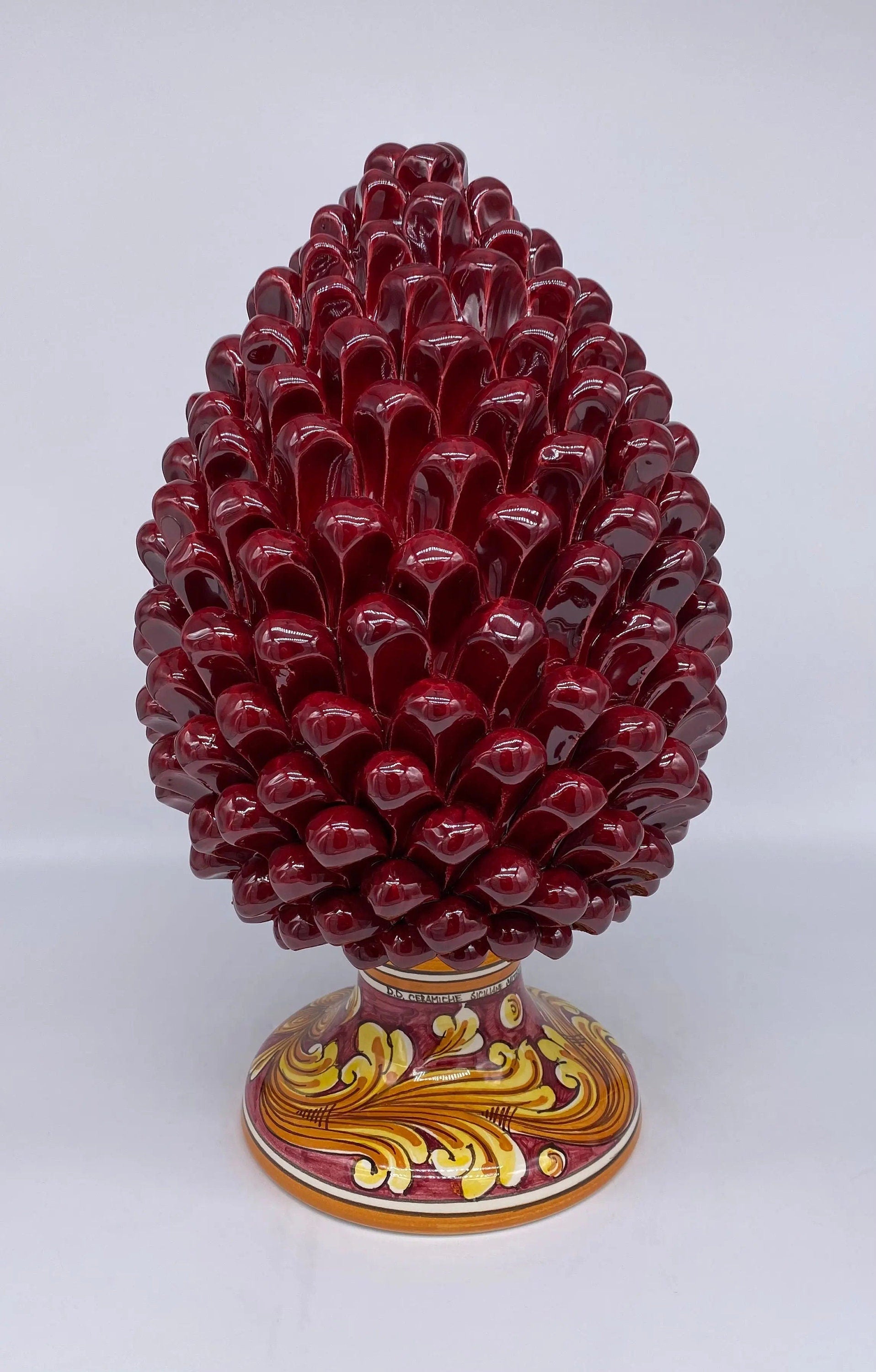 Pigna Ceramica Caltagirone cm H.35 Artigianale Bordeaux Base Decorata DD CERAMICHE SICILIANE