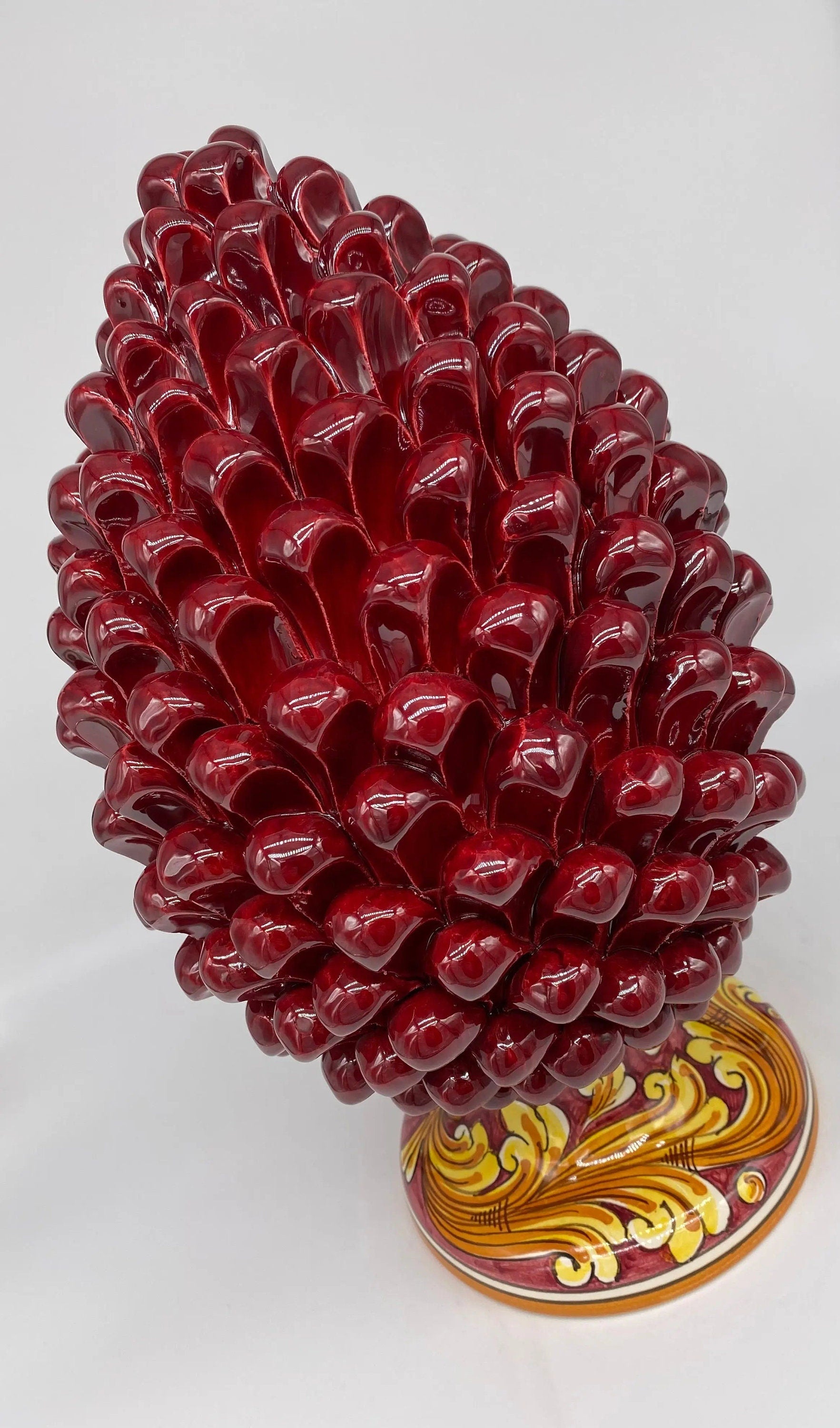 Pigna Ceramica Caltagirone cm H.35 Artigianale Bordeaux Base Decorata DD CERAMICHE SICILIANE