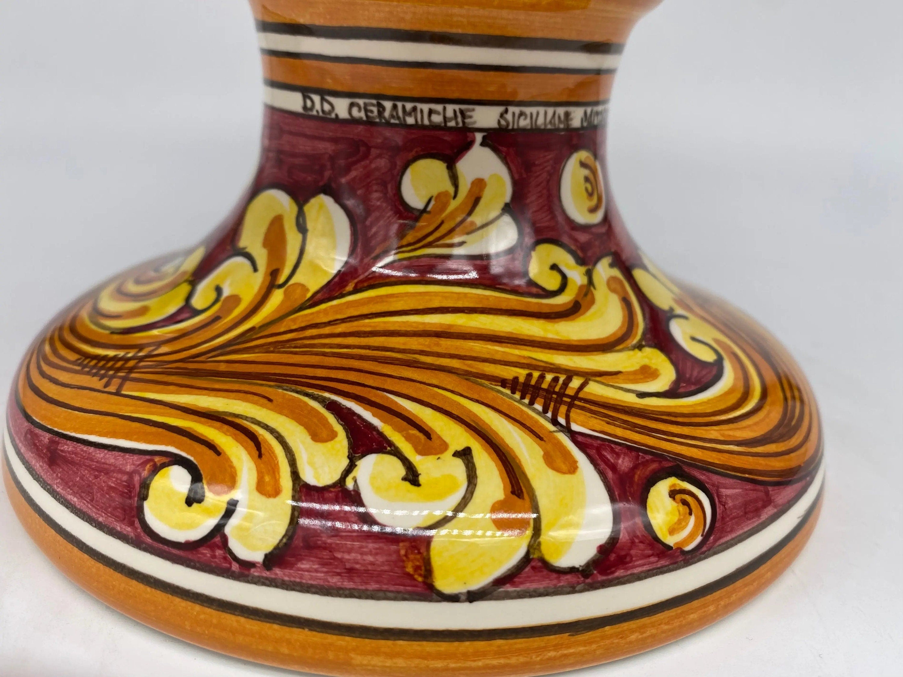 Pigna Ceramica Caltagirone cm H.35 Artigianale Bordeaux Base Decorata DD CERAMICHE SICILIANE