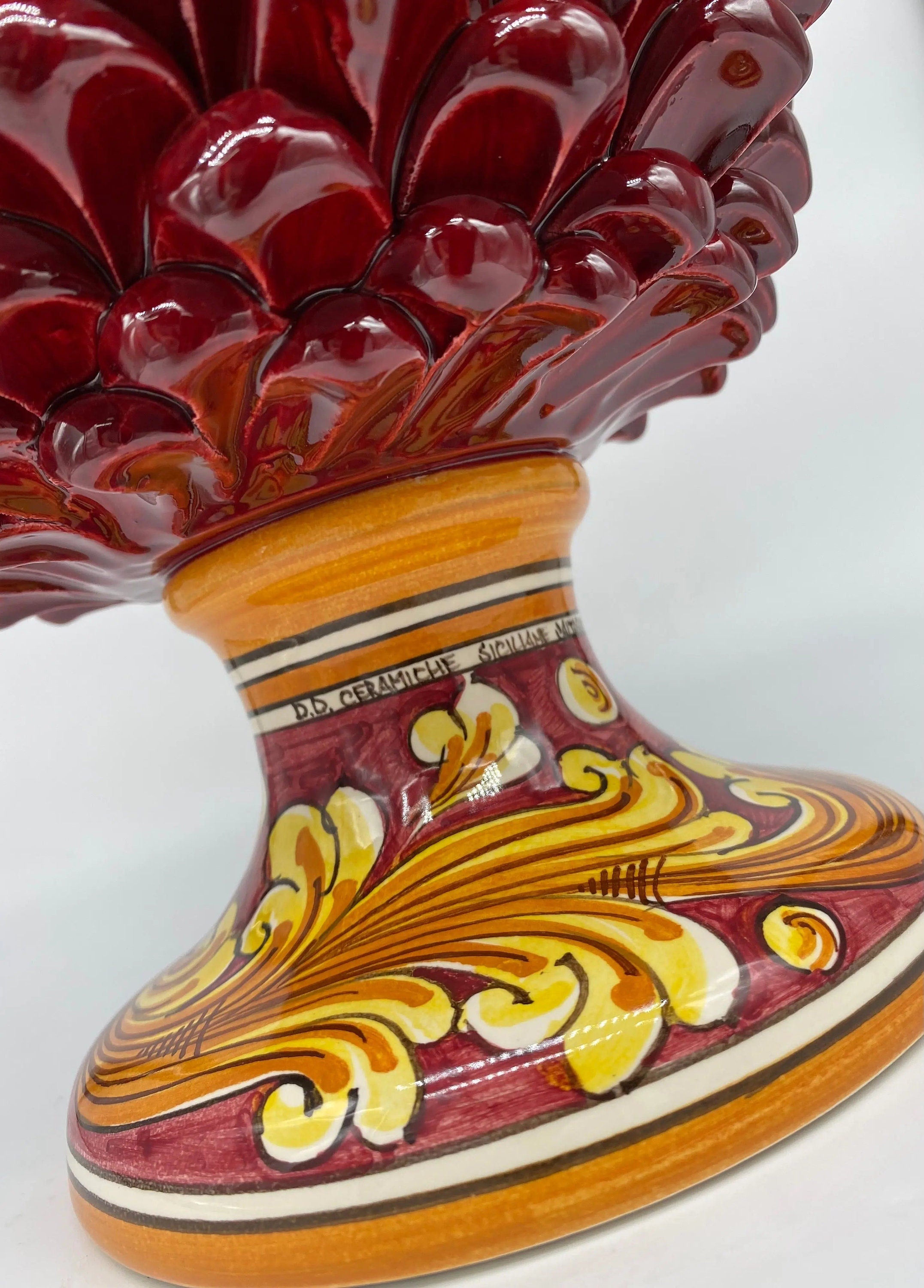 Pigna Ceramica Caltagirone cm H.35 Artigianale Bordeaux Base Decorata DD CERAMICHE SICILIANE