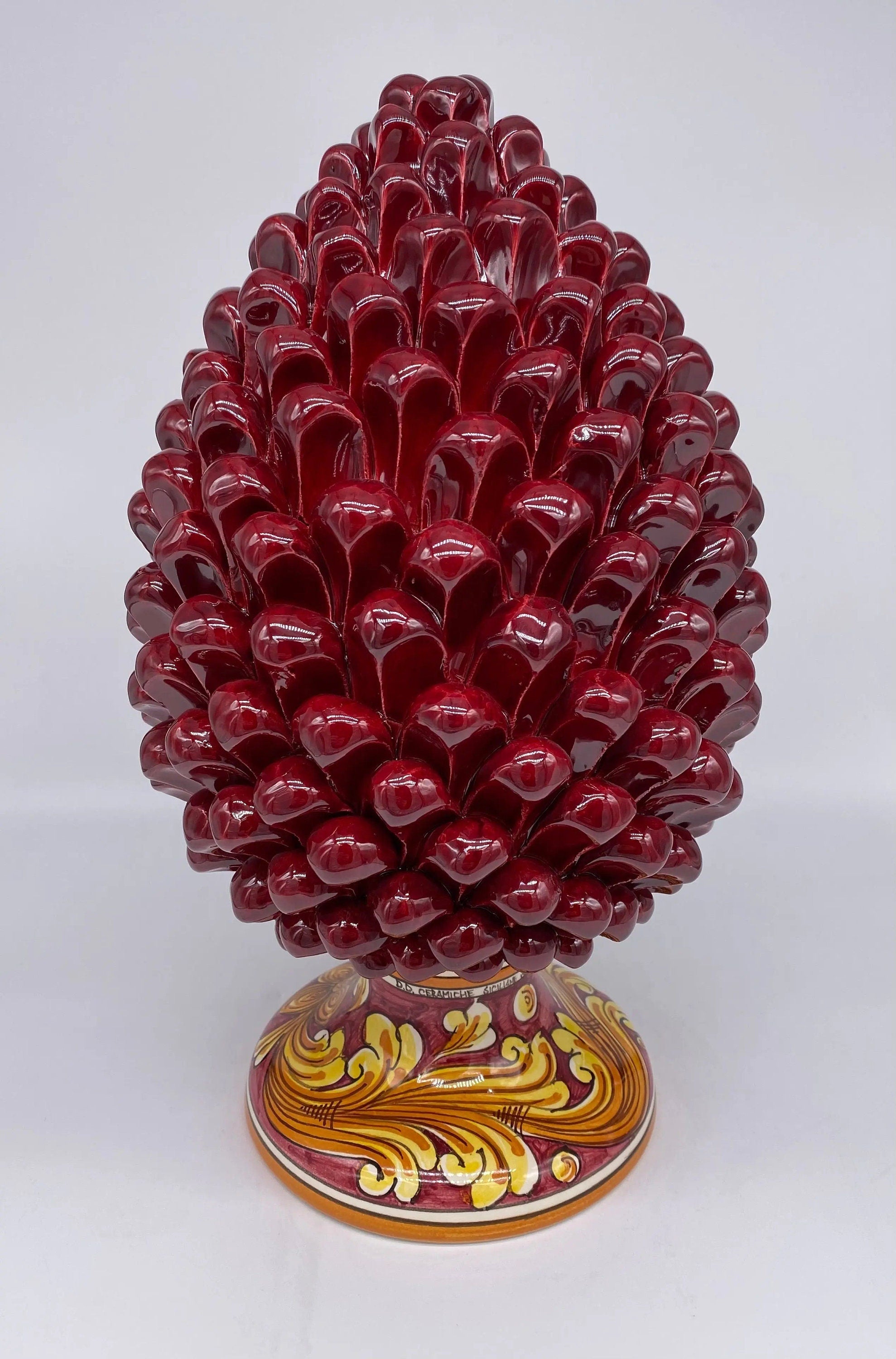 Pigna Ceramica Caltagirone cm H.35 Artigianale Bordeaux Base Decorata DD CERAMICHE SICILIANE