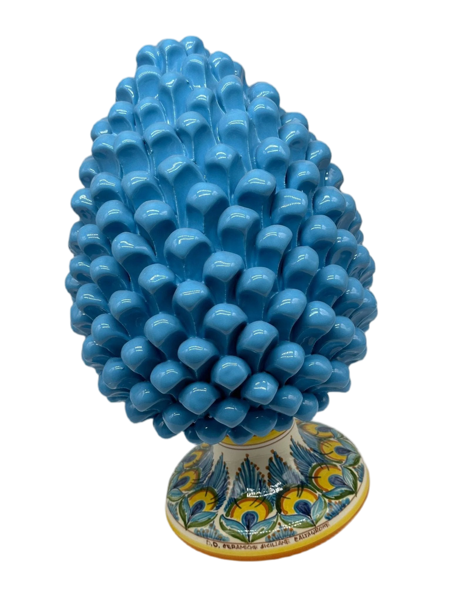 Pigna Ceramica Caltagirone cm H.35 Artigianale Celeste Base Decorata - DD CERAMICHE SICILIANE