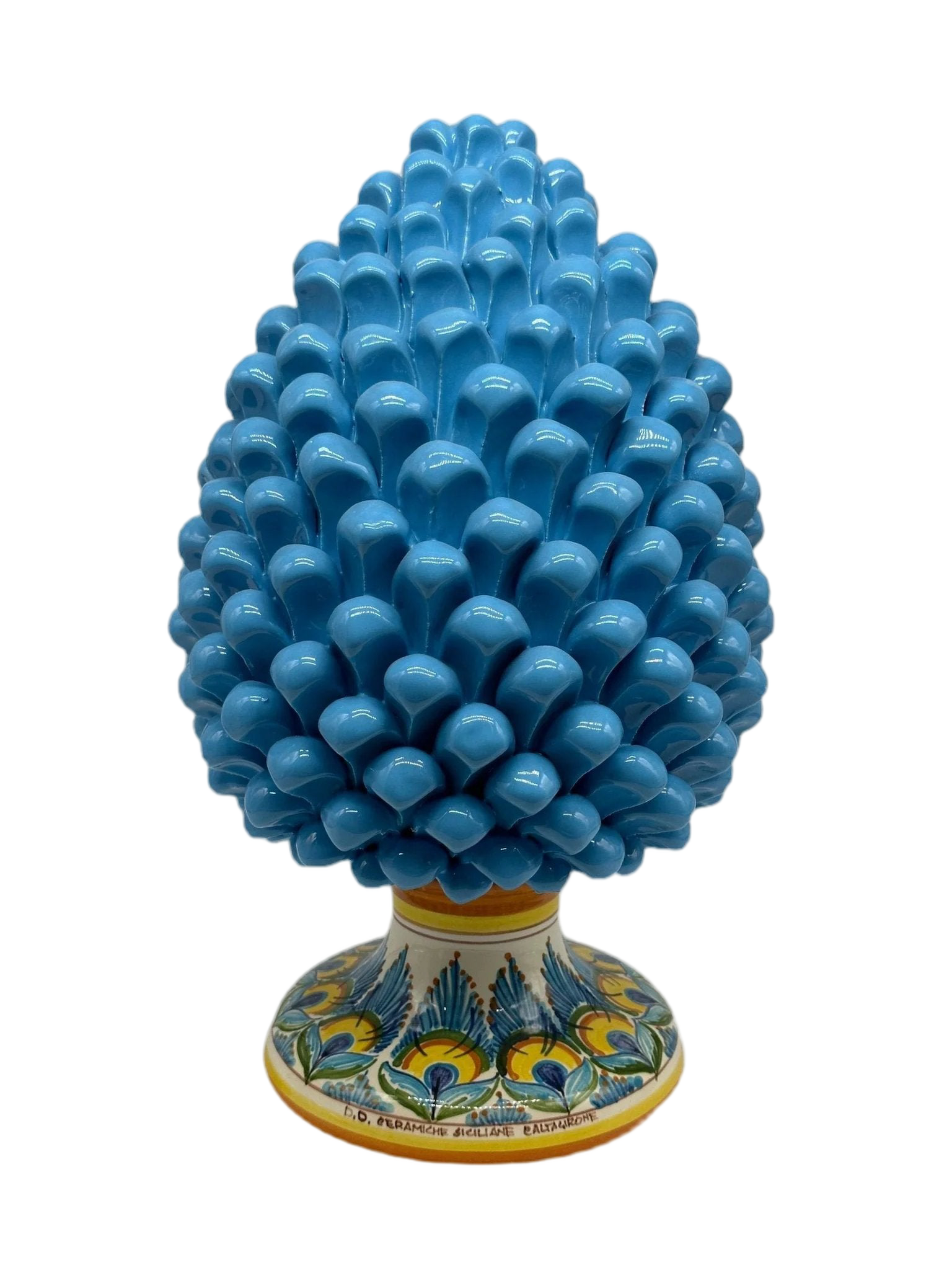 Pigna Ceramica Caltagirone cm H.35 Artigianale Celeste Base Decorata - DD CERAMICHE SICILIANE