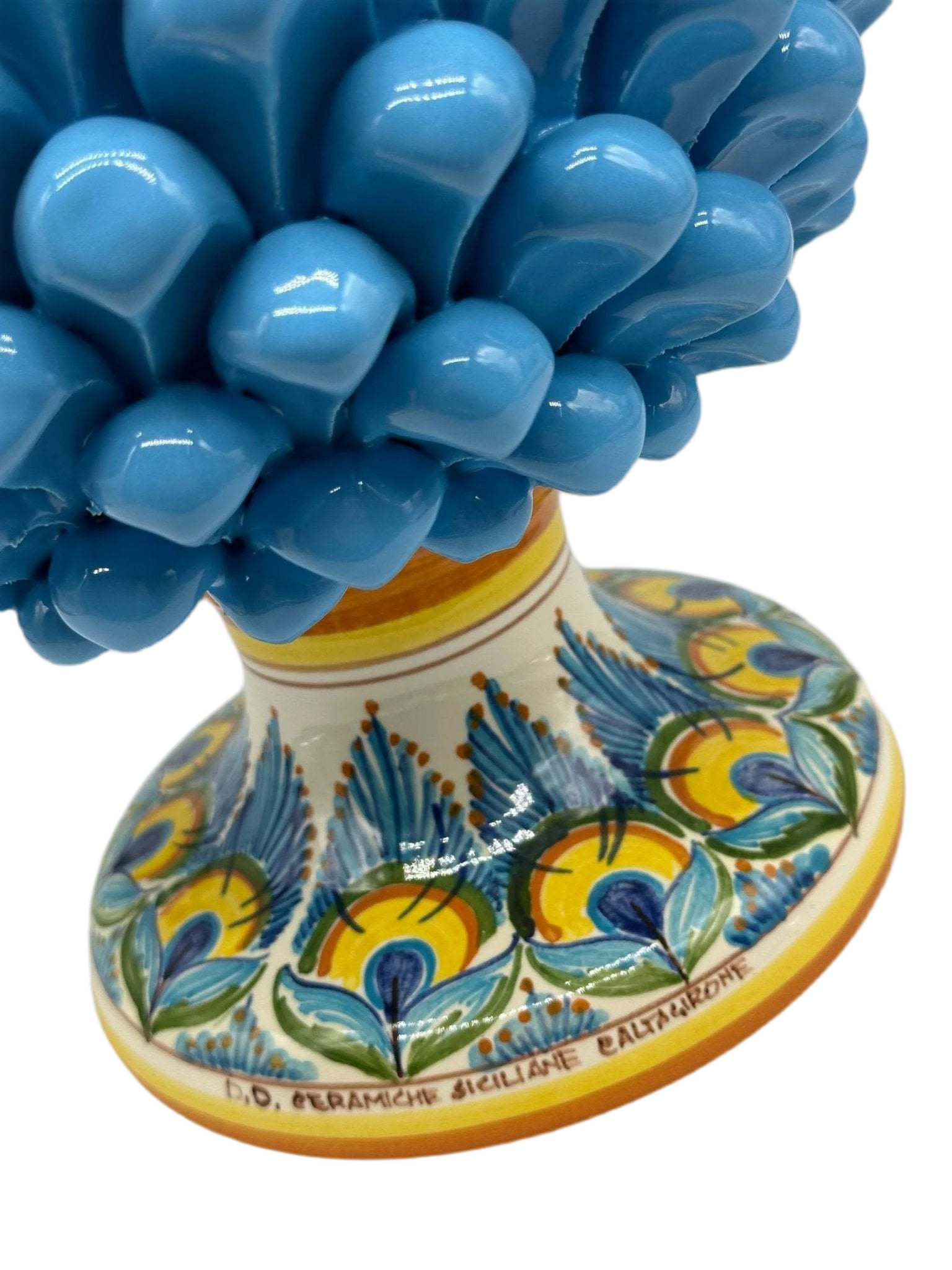 Pigna Ceramica Caltagirone cm H.35 Artigianale Celeste Base Decorata - DD CERAMICHE SICILIANE