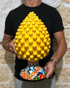 Pigna Ceramica Caltagirone cm H.35 Artigianale Giallo Base Decorata 2020 DD CERAMICHE SICILIANE