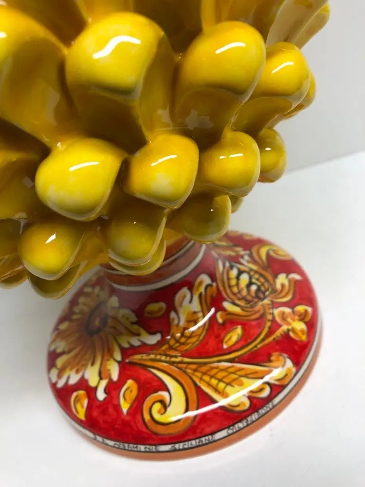 Pigna Ceramica Caltagirone cm H.35 Artigianale Giallo Base Decorata DD CERAMICHE SICILIANE