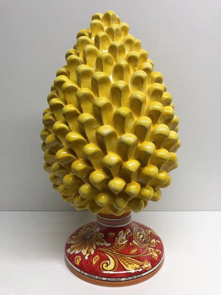 Pigna Ceramica Caltagirone cm H.35 Artigianale Giallo Base Decorata DD CERAMICHE SICILIANE