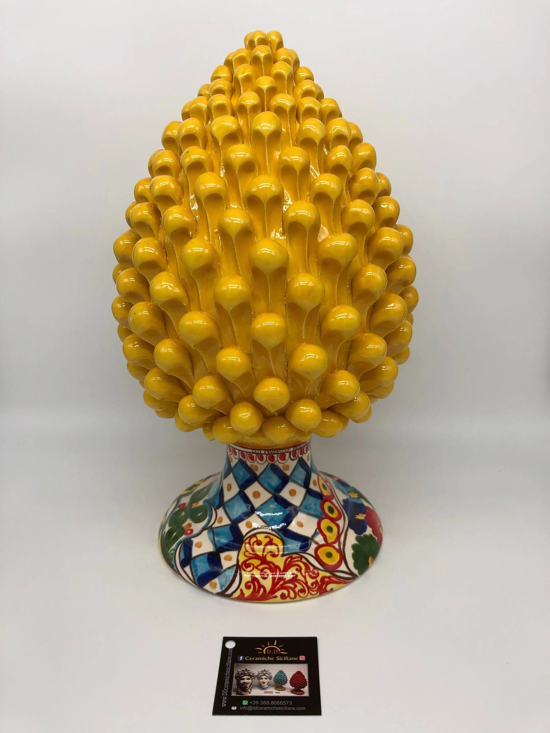 Pigna Ceramica Caltagirone cm H.35 Artigianale Giallo Base Decorata 2020 DD CERAMICHE SICILIANE