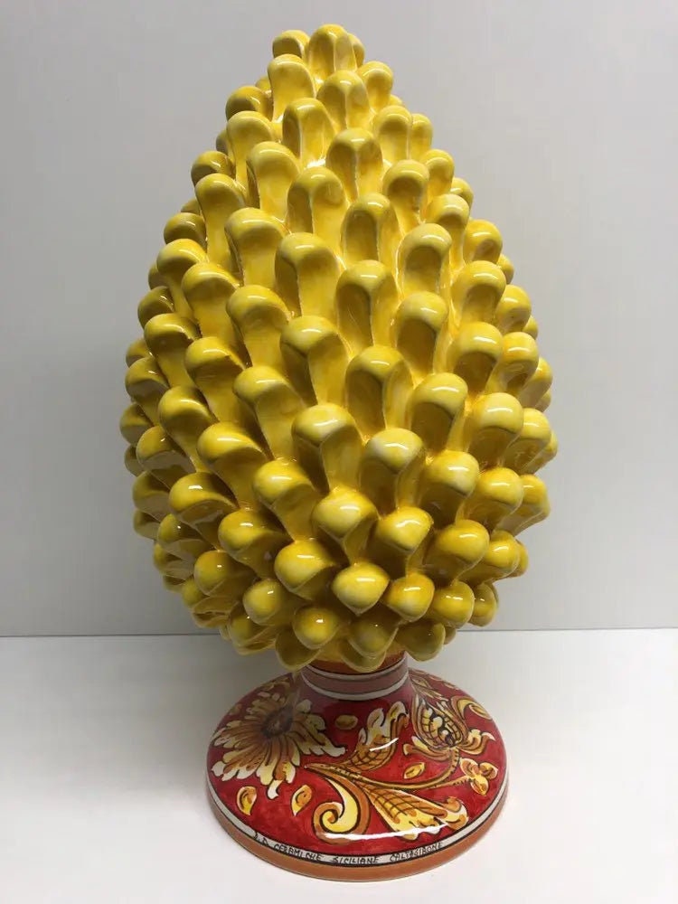 Pigna Ceramica Caltagirone cm H.35 Artigianale Giallo Base Decorata DD CERAMICHE SICILIANE
