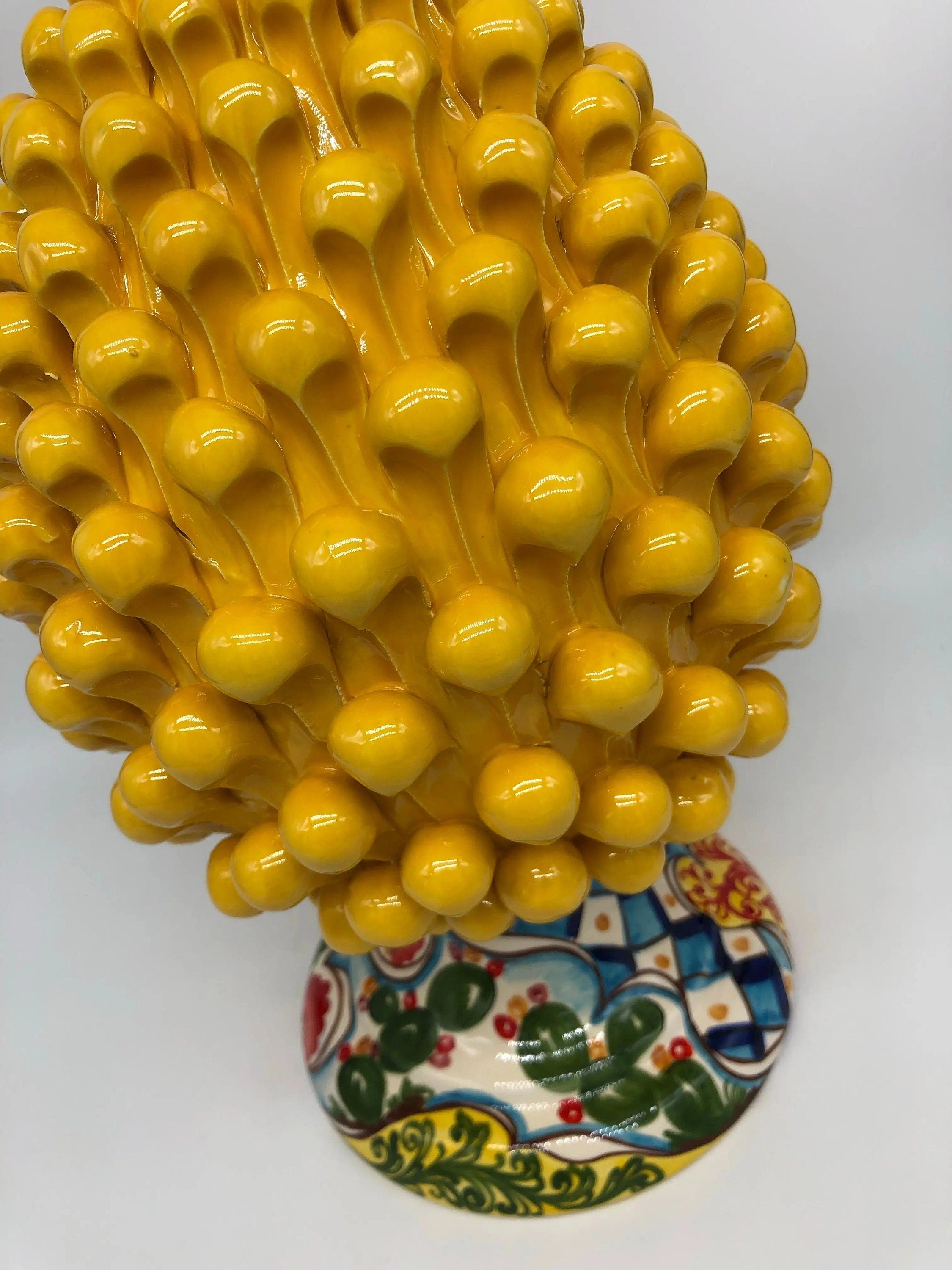 Pigna Ceramica Caltagirone cm H.35 Artigianale Giallo Base Decorata 2020 DD CERAMICHE SICILIANE