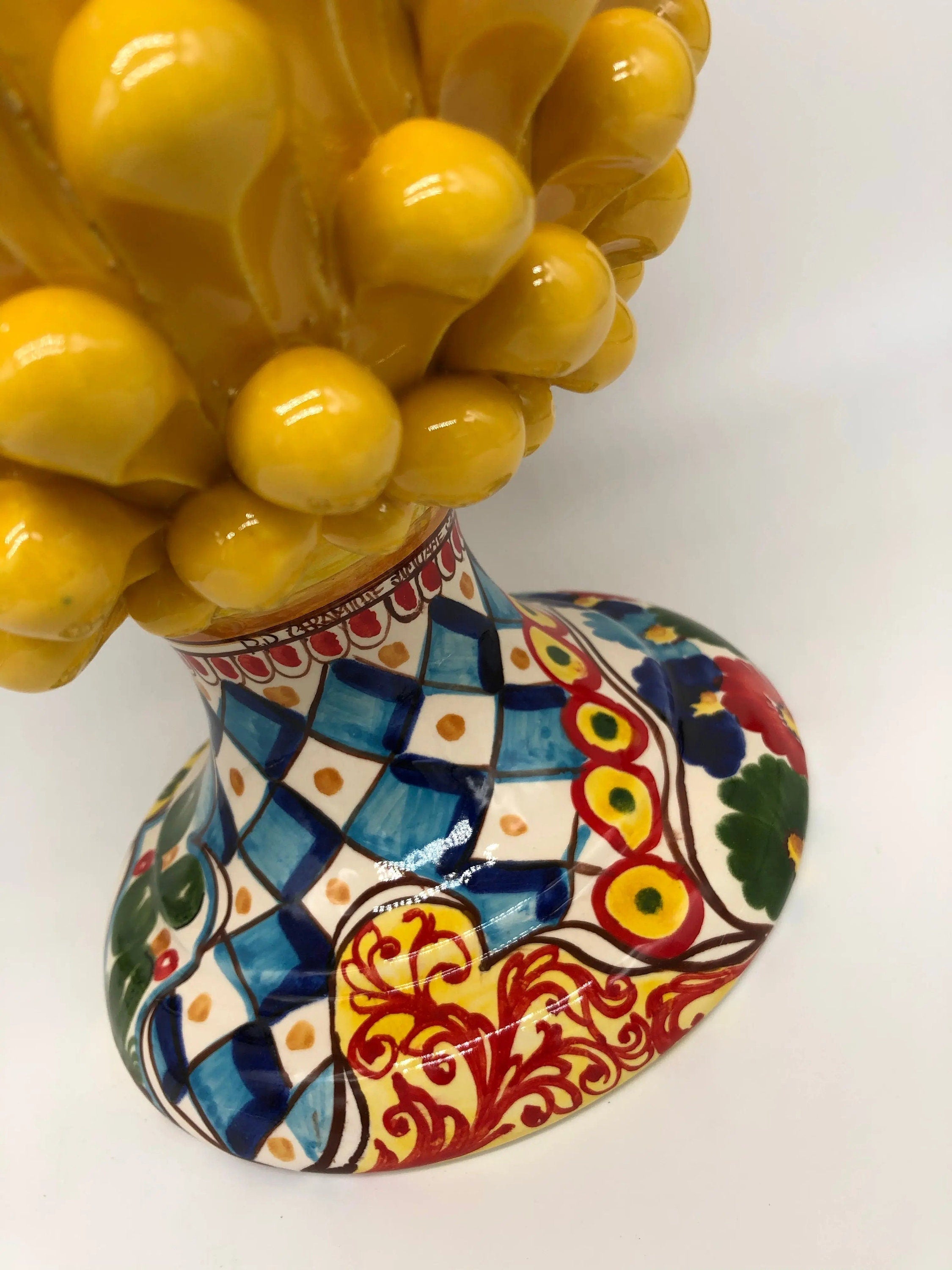 Pigna Ceramica Caltagirone cm H.35 Artigianale Giallo Base Decorata 2020 DD CERAMICHE SICILIANE