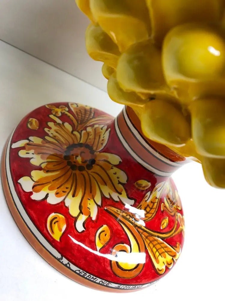 Pigna Ceramica Caltagirone cm H.35 Artigianale Giallo Base Decorata DD CERAMICHE SICILIANE