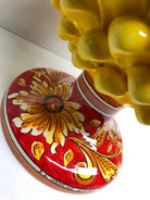 Pigna Ceramica Caltagirone cm H.35 Artigianale Giallo Base Decorata DD CERAMICHE SICILIANE